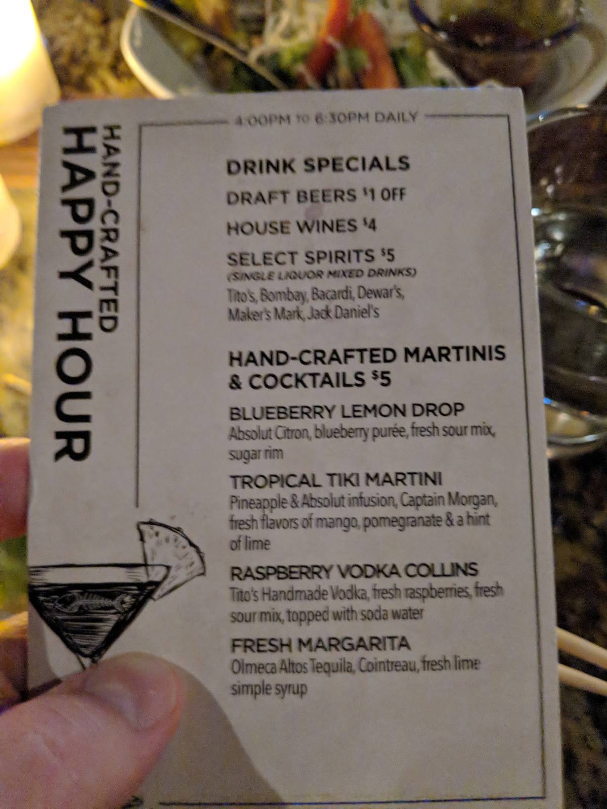 Menu at Bonefish Grill restaurant, Troy