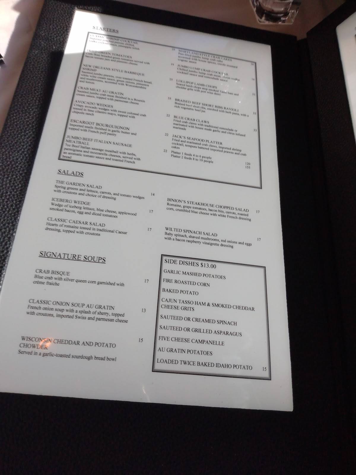Menu at Jack Binion's Steak House steakhouse, Bossier City, 711