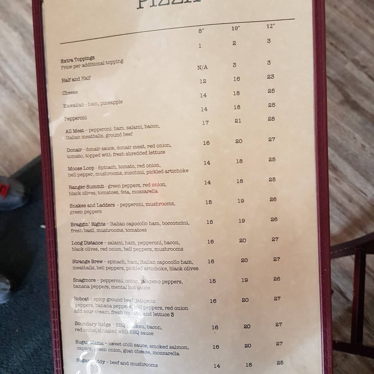 Menu at Bragg's Korner Kitchen restaurant, Bragg Creek