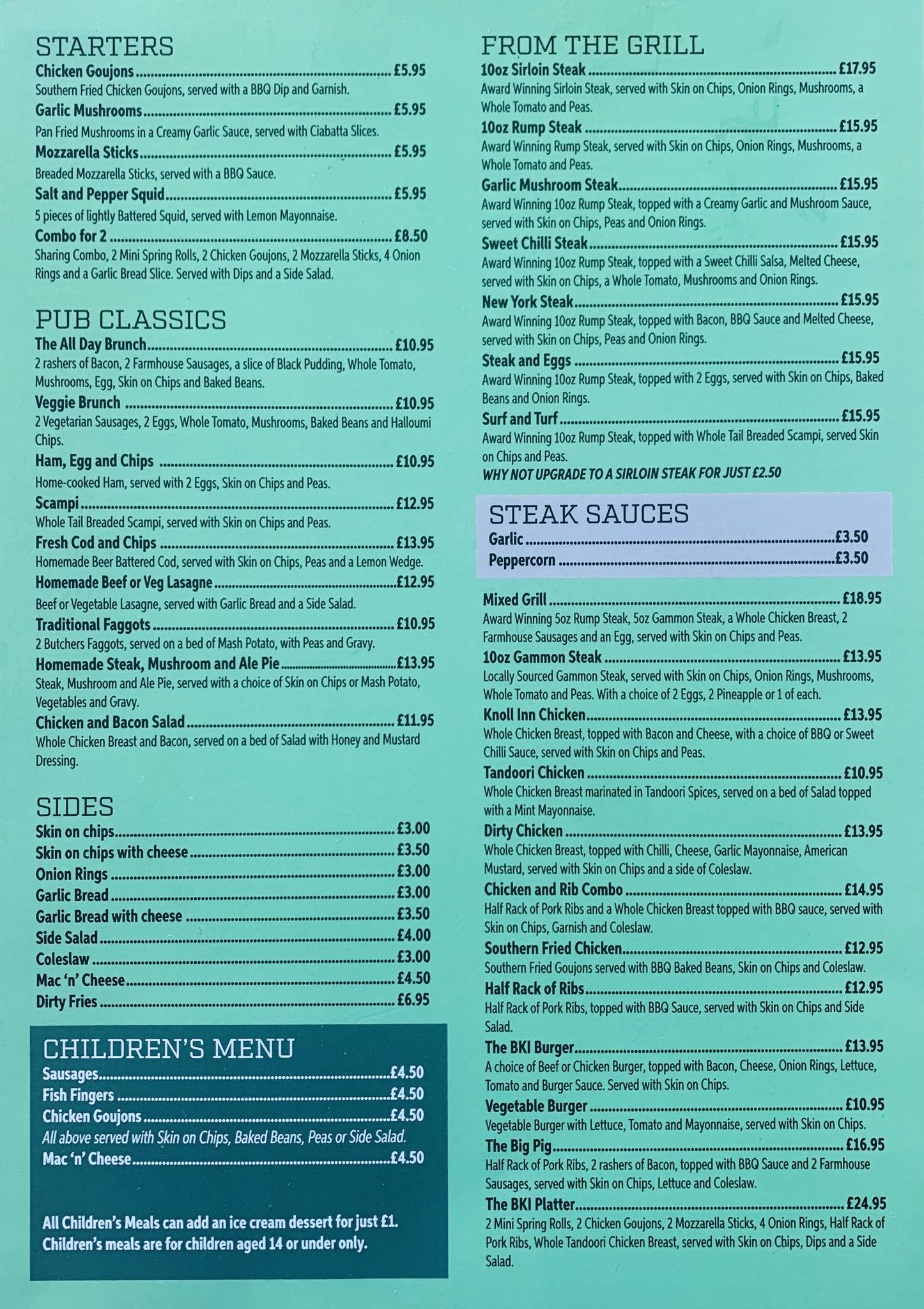 Menu at Brent Knoll Inn pub & bar, Brent Knoll, Brent Road