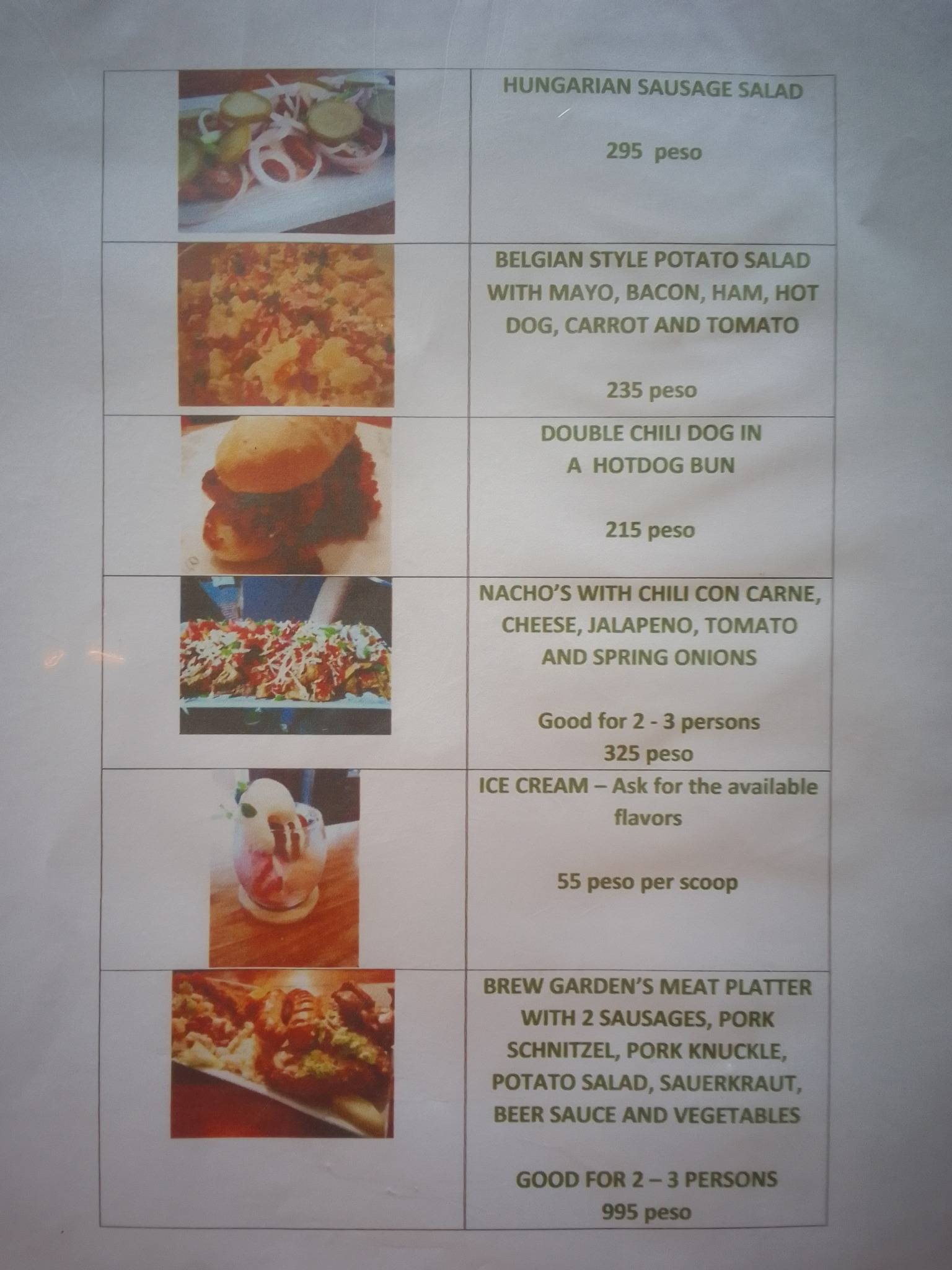 Menu at Brew Garden Craft Beer restaurant, Dumaguete