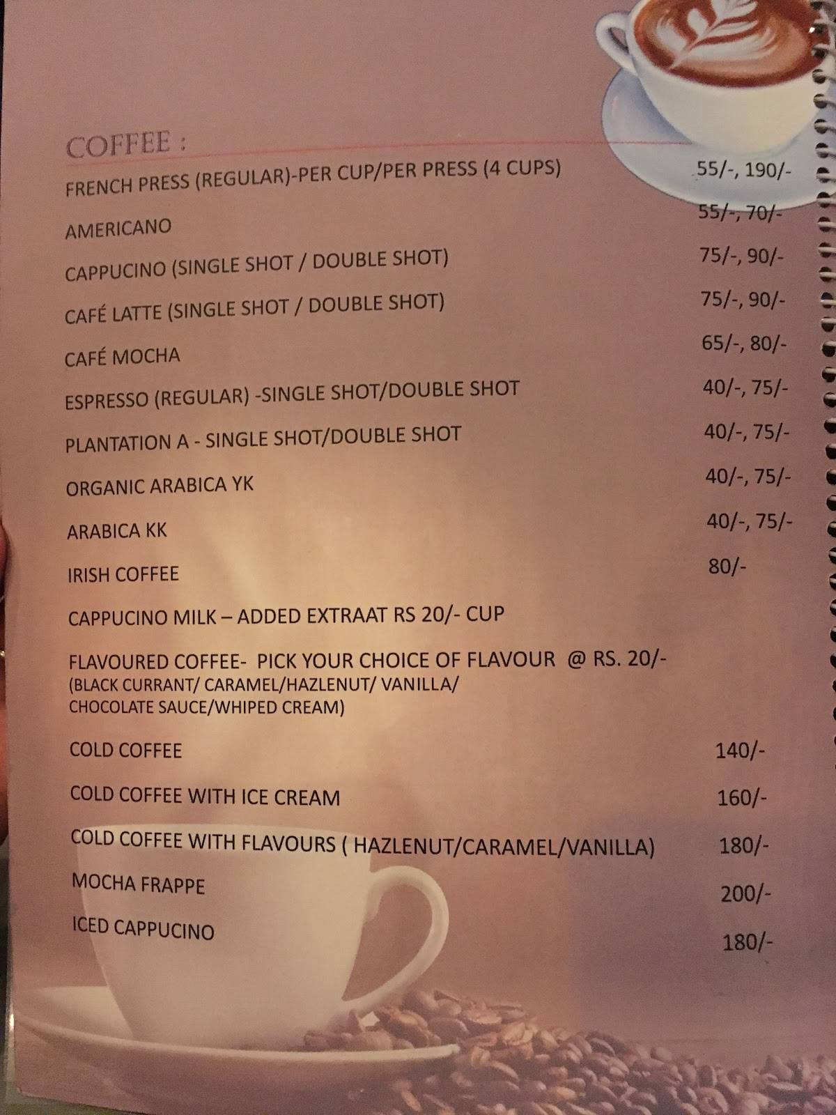 Menu at Blue Mug Cafe, Kolkata