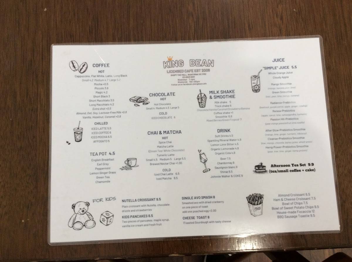 Menu at King Bean Cafe, Wantirna, Boronia Rd