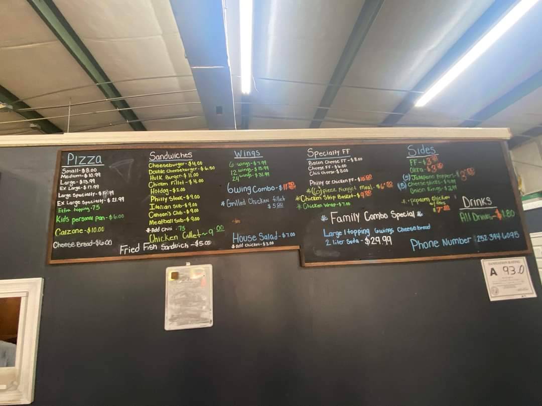 Menu at Cahoon's Pizza & Wings restaurant, Creswell