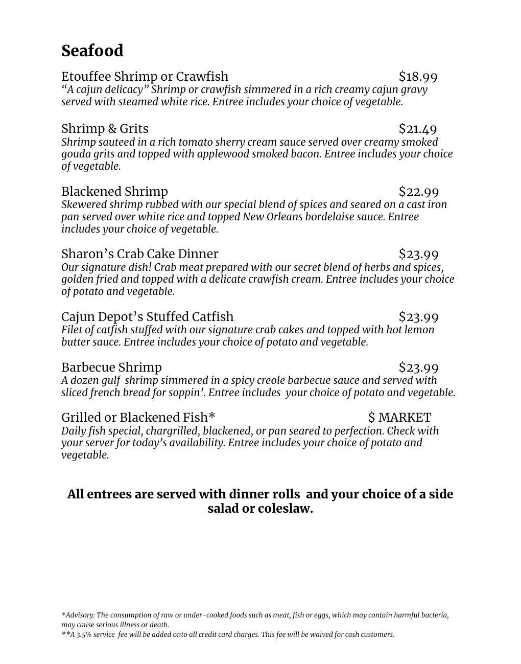 Menu at Cajun Depot Grill restaurant, Ellijay