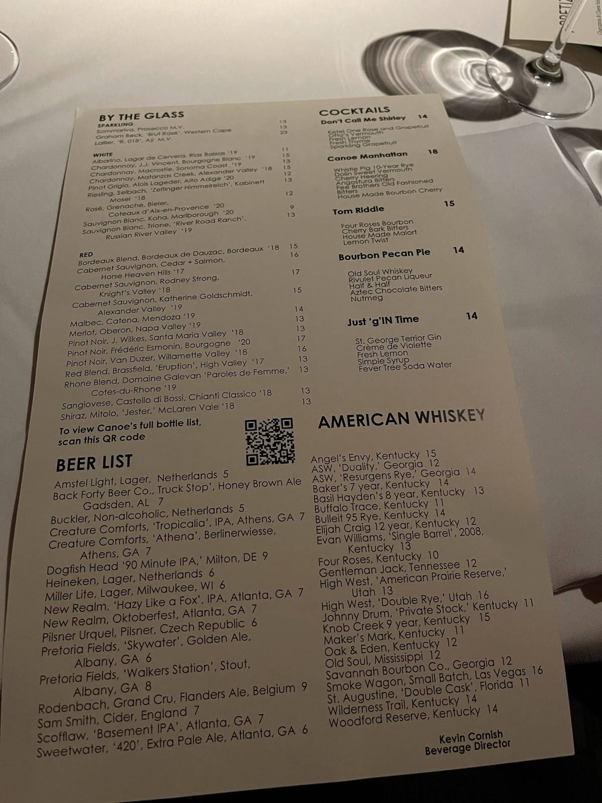 Menu at Canoe restaurant, Atlanta, Paces Ferry Rd SE