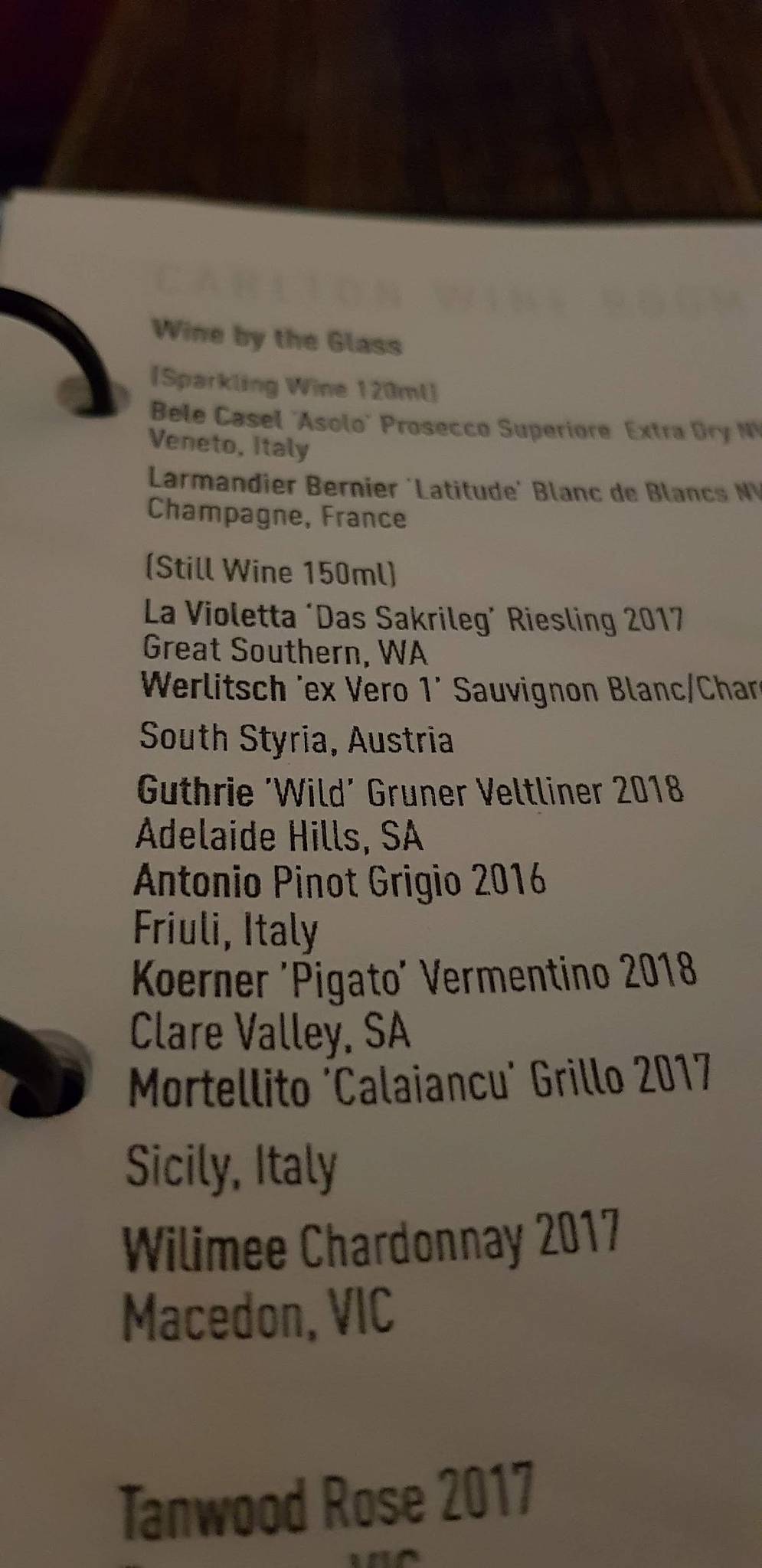 Menu at Carlton Wine Room pub & bar, Carlton