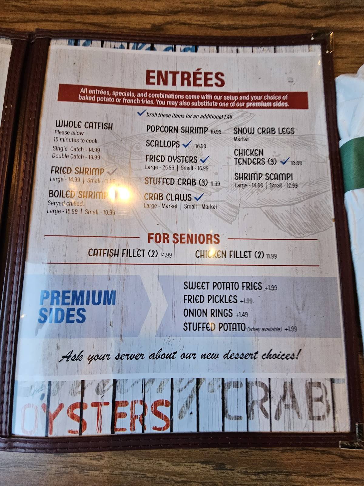 Menu at Catfish House restaurant, Millbrook