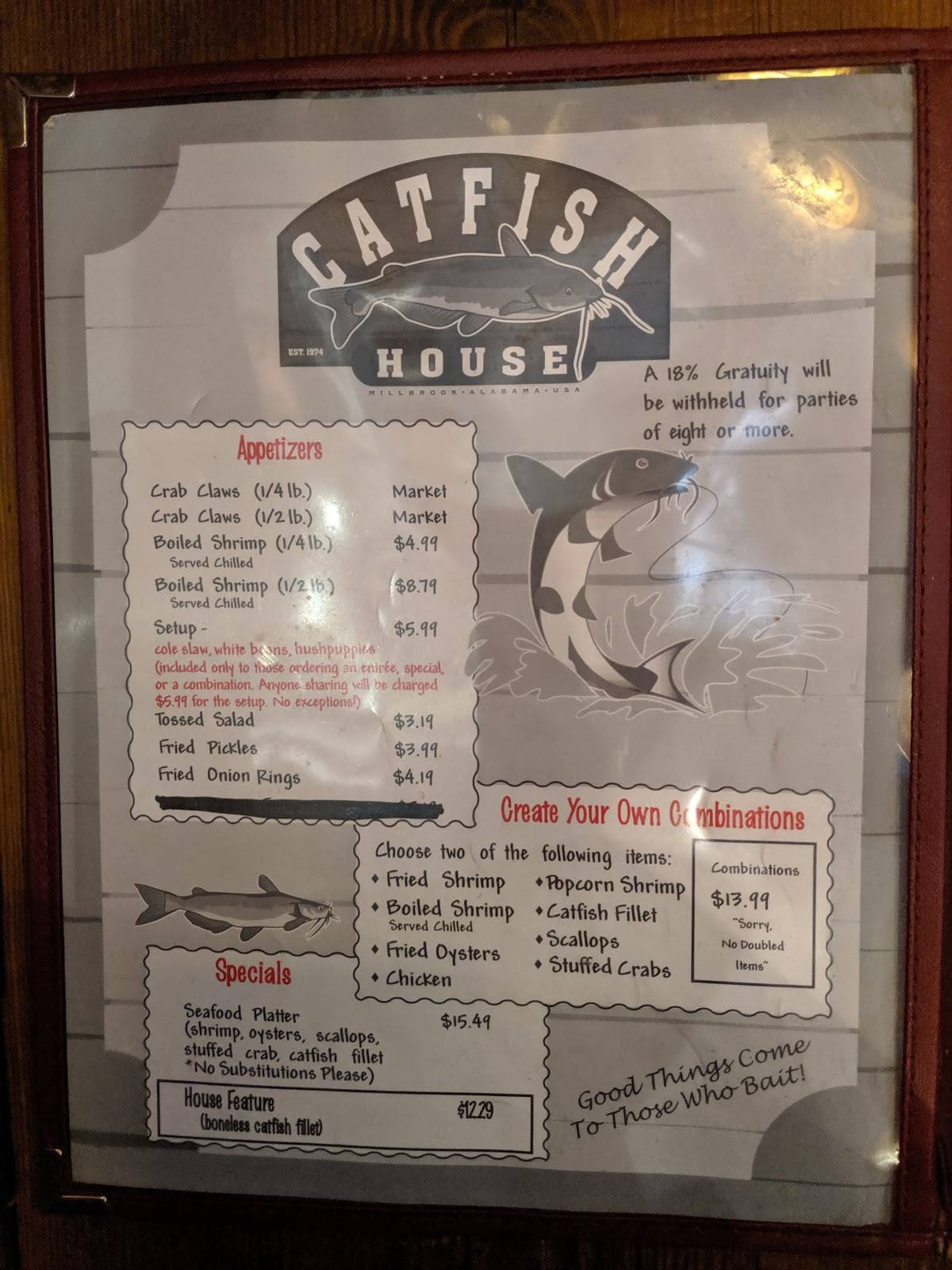 Menu at Catfish House restaurant, Millbrook