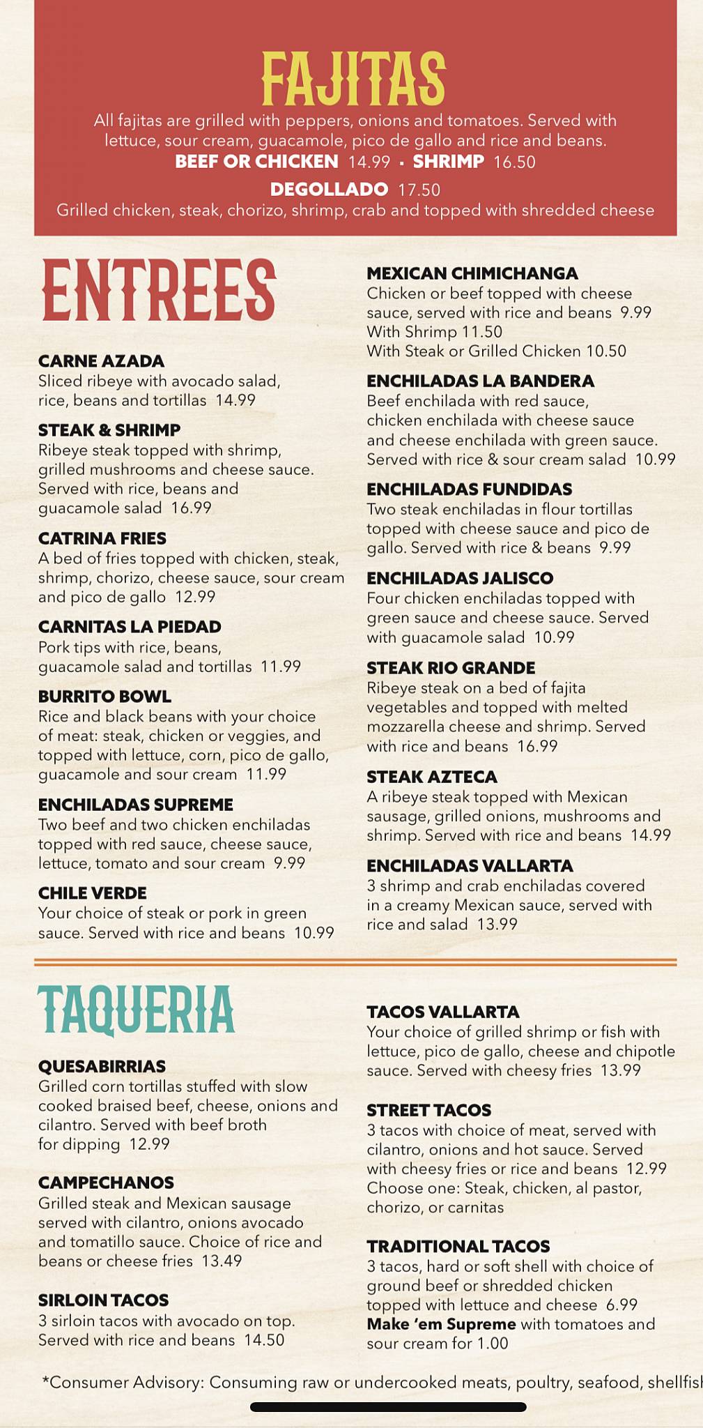 Menu at Catrinas Mexican cuisine restaurant, Holdrege