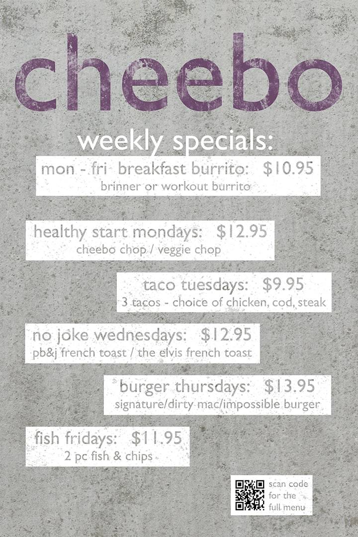 Menu at Cheebo pizzeria, Culver City