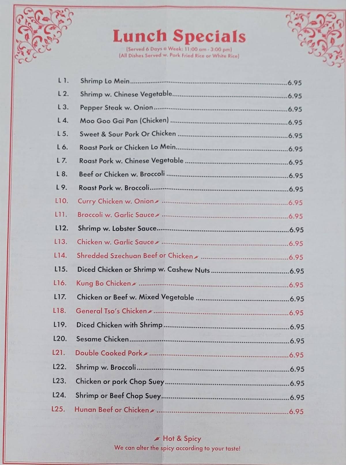Menu at China Garden restaurant, Knox