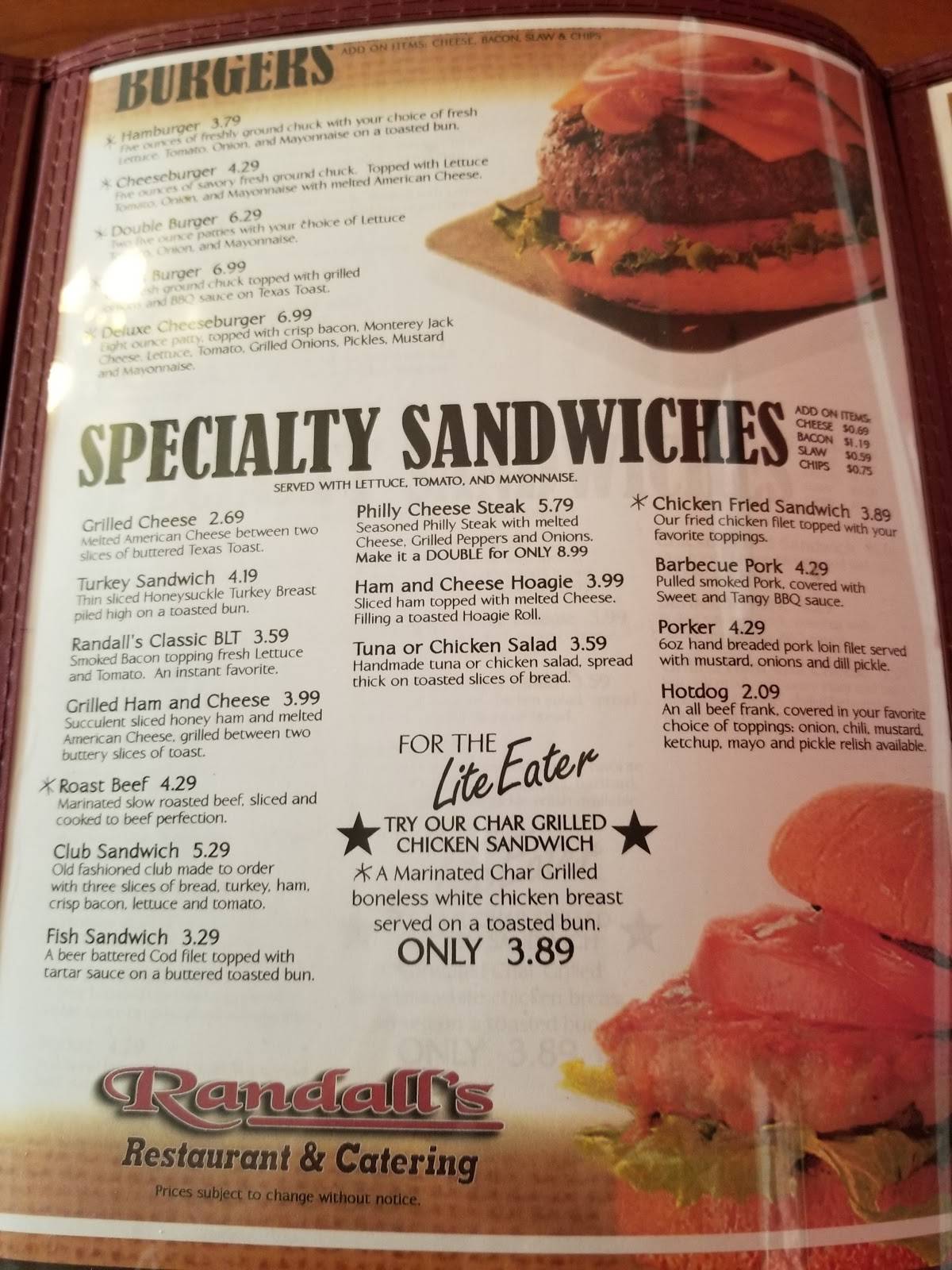 Menu at Randall's Restaurant, Church Hill