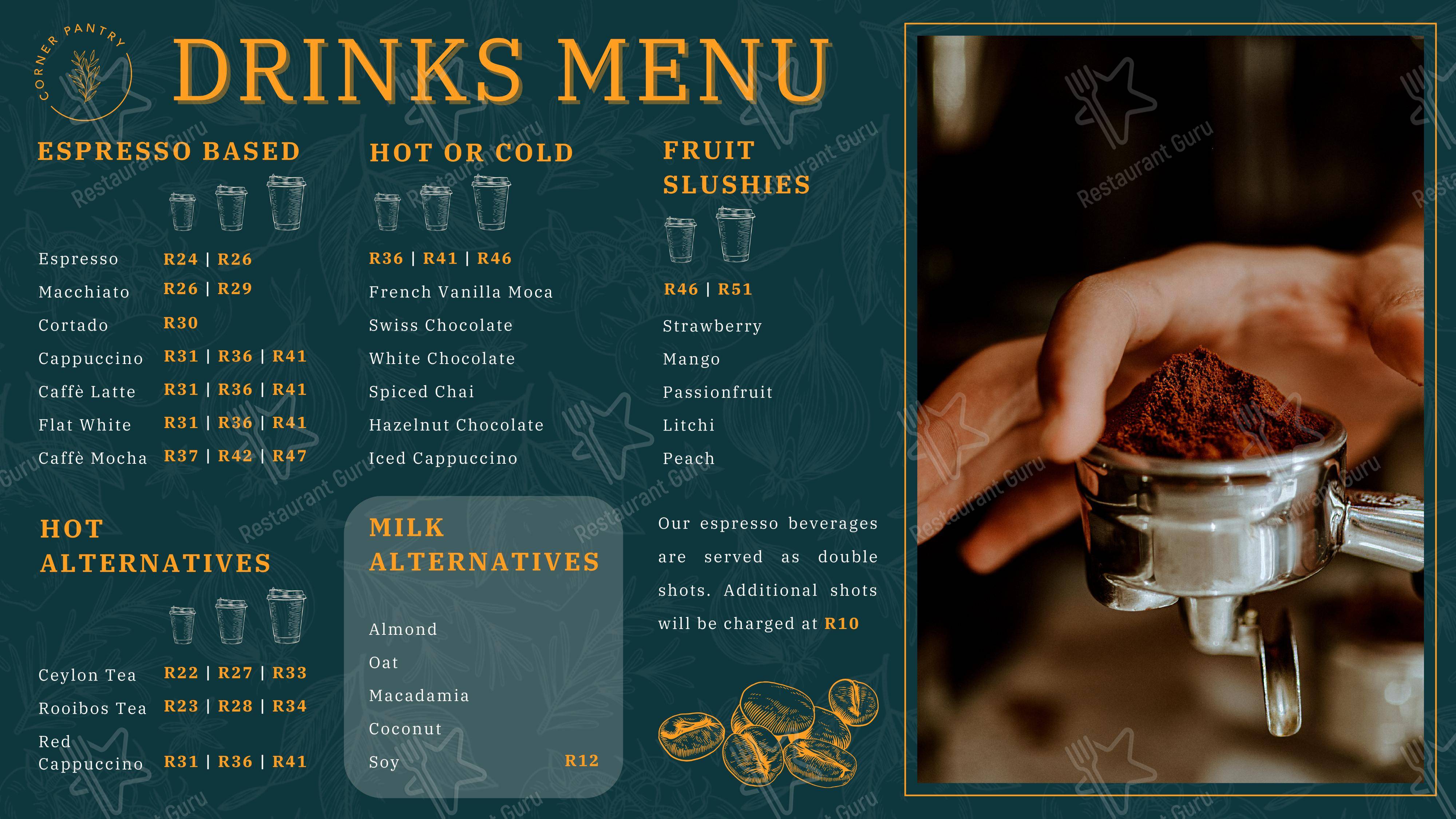Menu at Corner Pantry, Cape Town