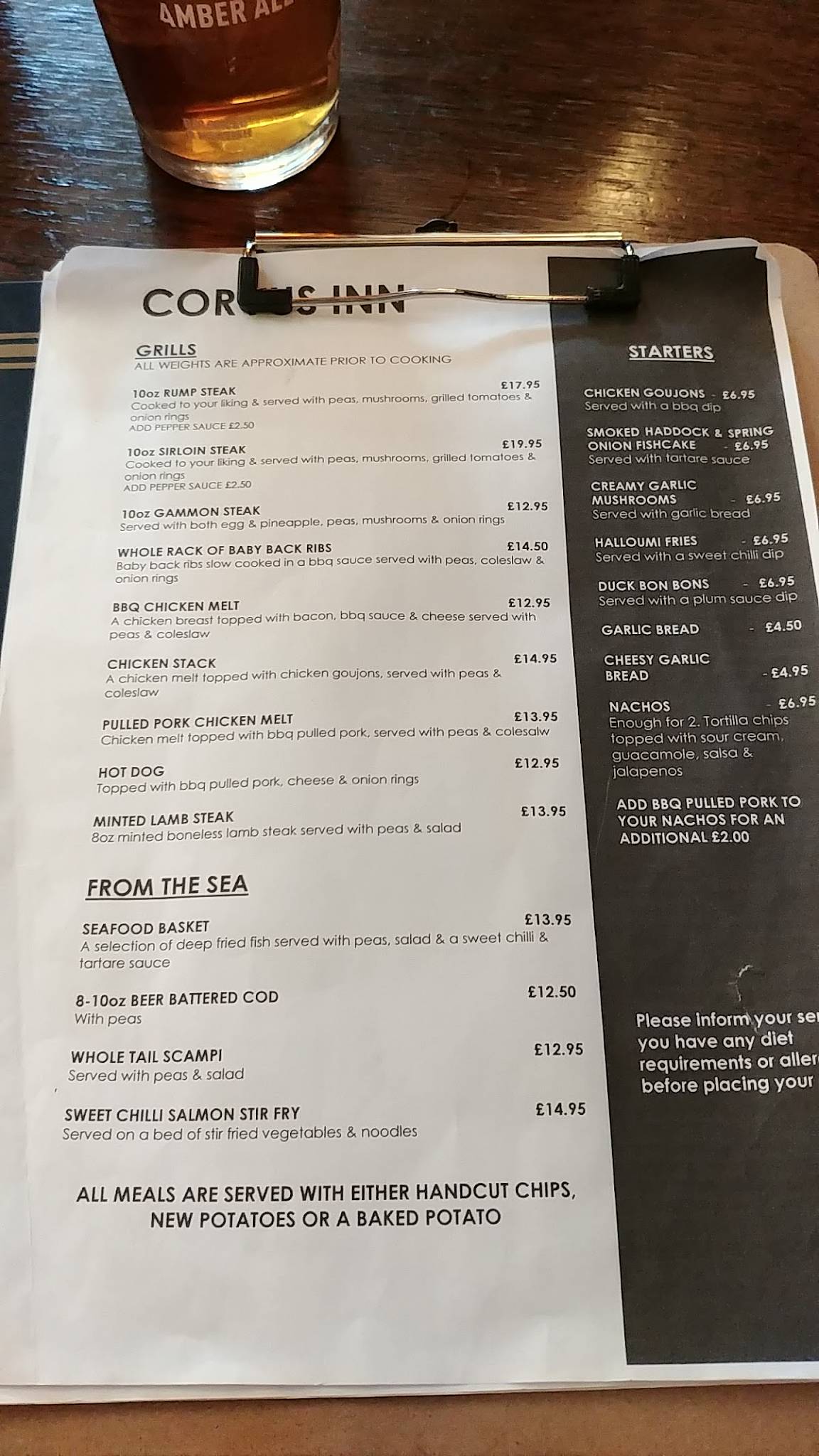 Menu at Corvus Inn pub & bar, Saint Clears