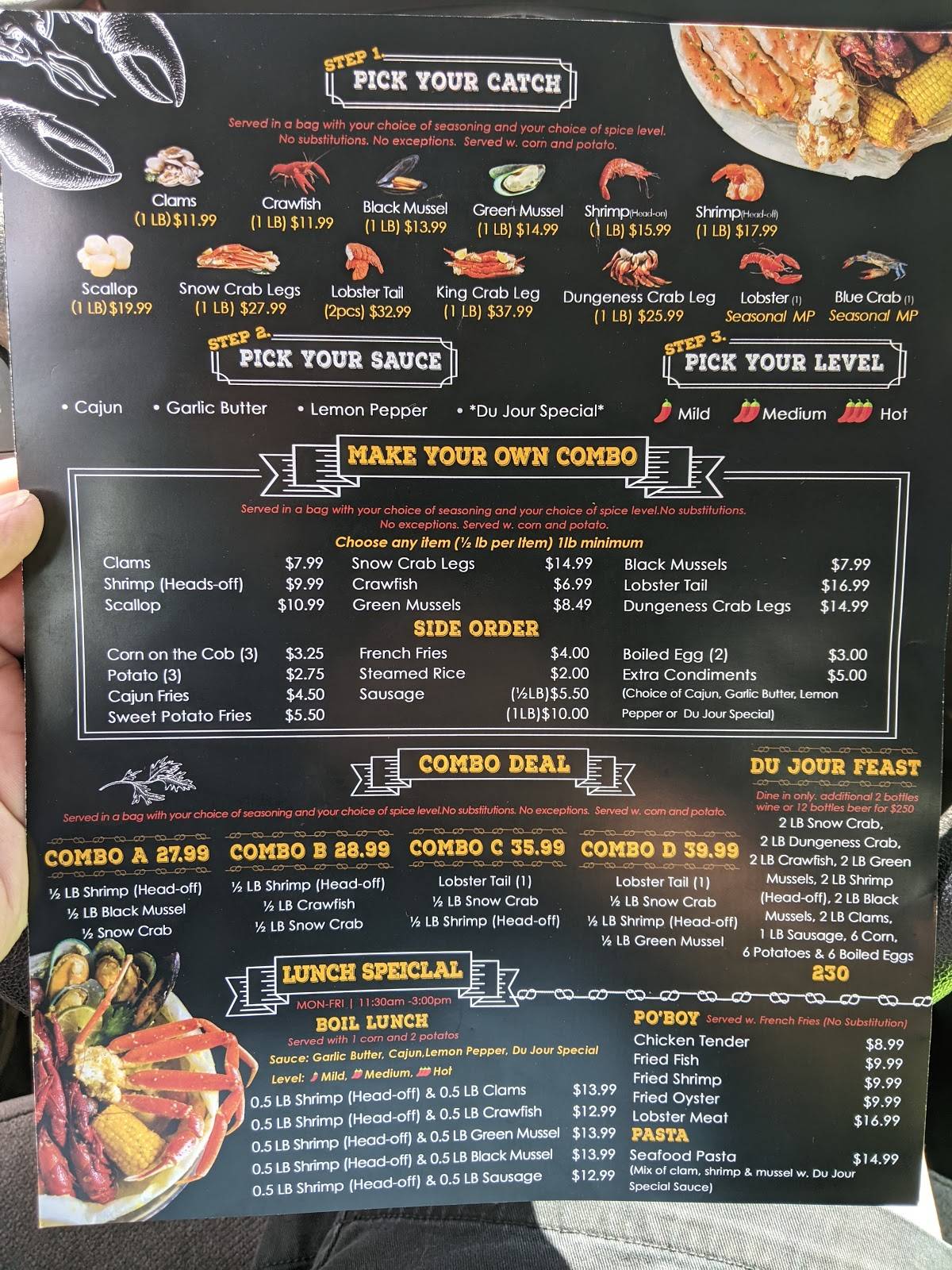 Menu at Crab Du Jour Asheville restaurant, Asheville
