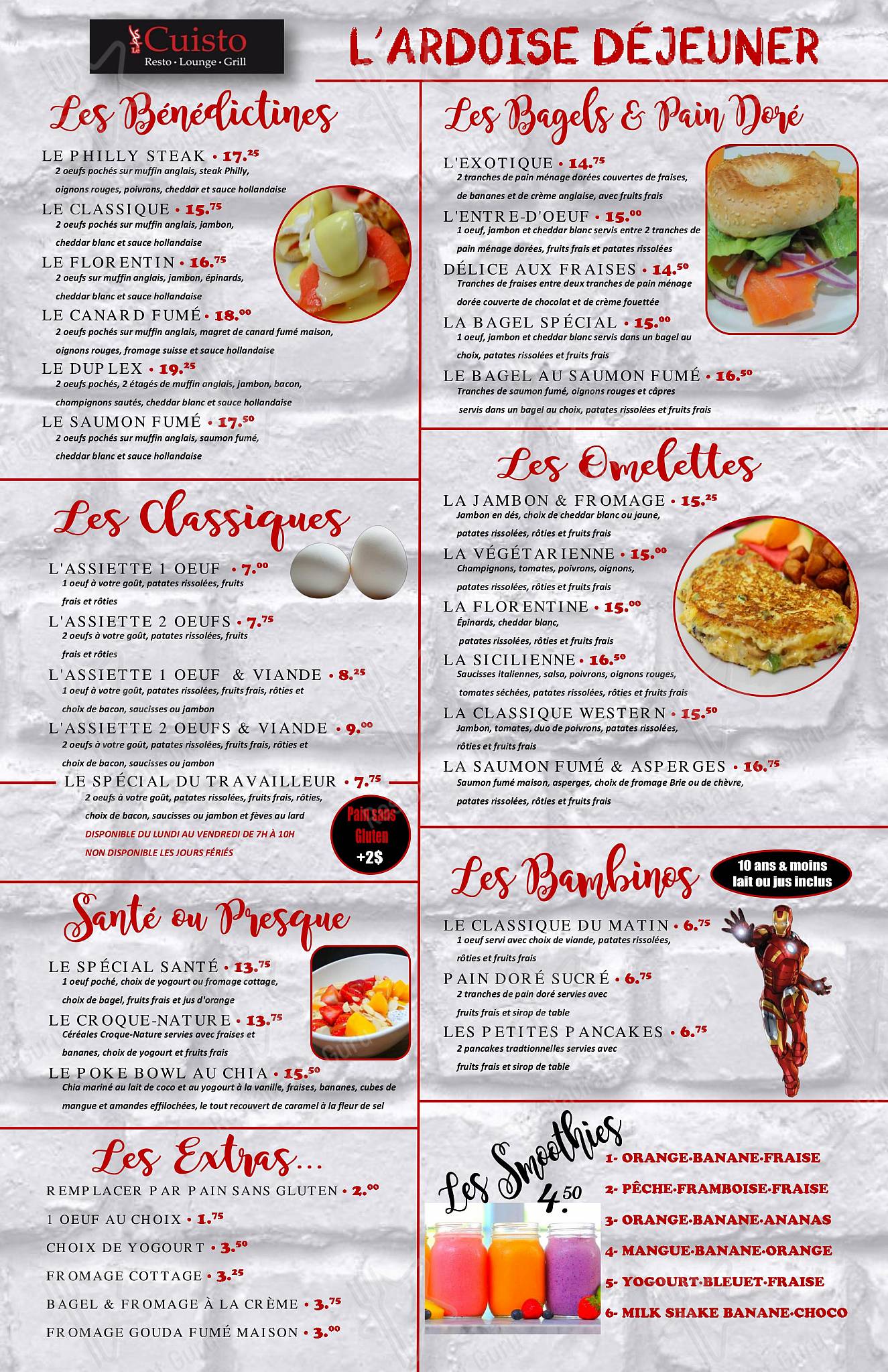 Menu au Cuisto Resto · Lounge · Grill restaurant à viande, Trois