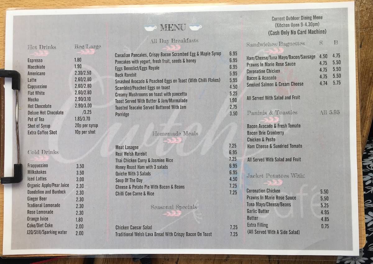 Menu at Cwtch Cafe, Abergavenny
