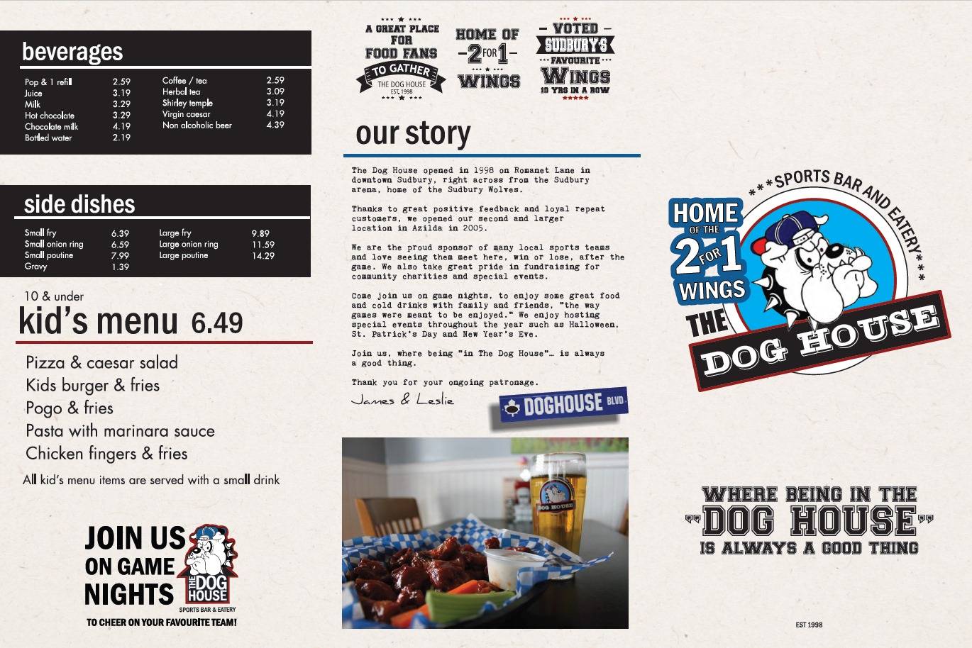 Menu at Dog House Sports Bar Azilda, Sudbury