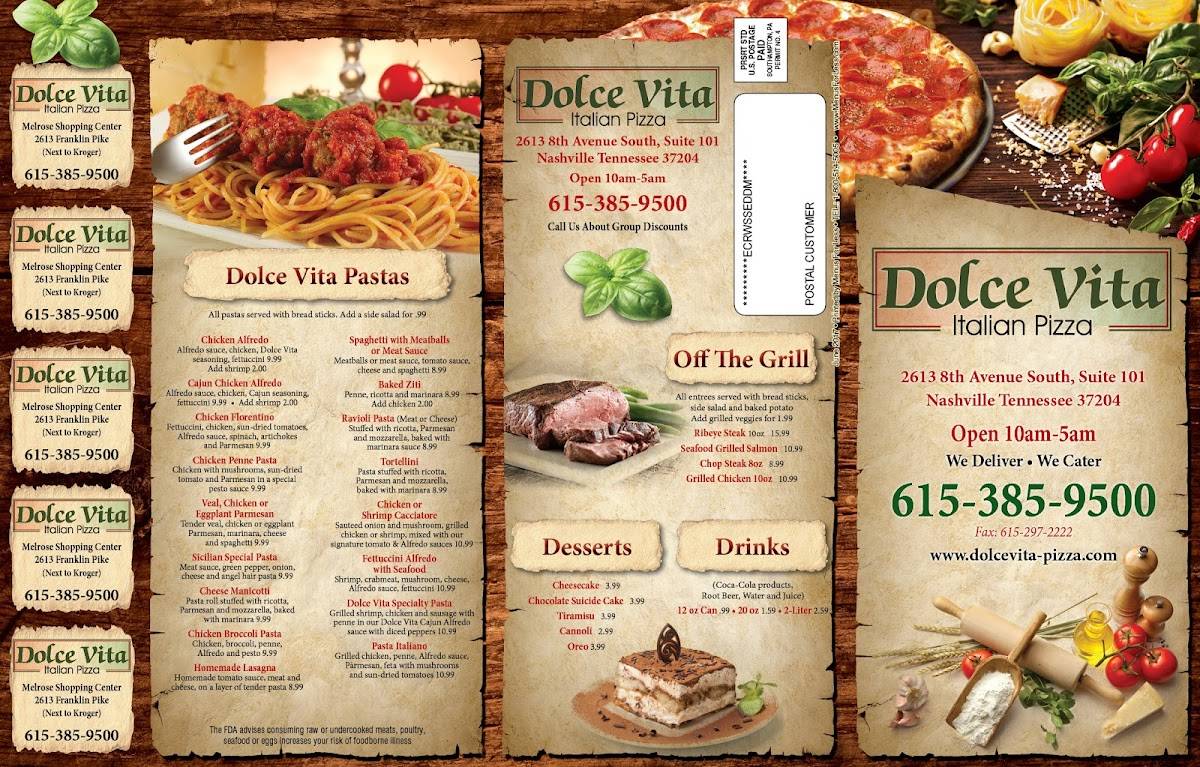 Меню пиццерии Dolce Vita Pizza, Нашвилл, 8th Ave S #101