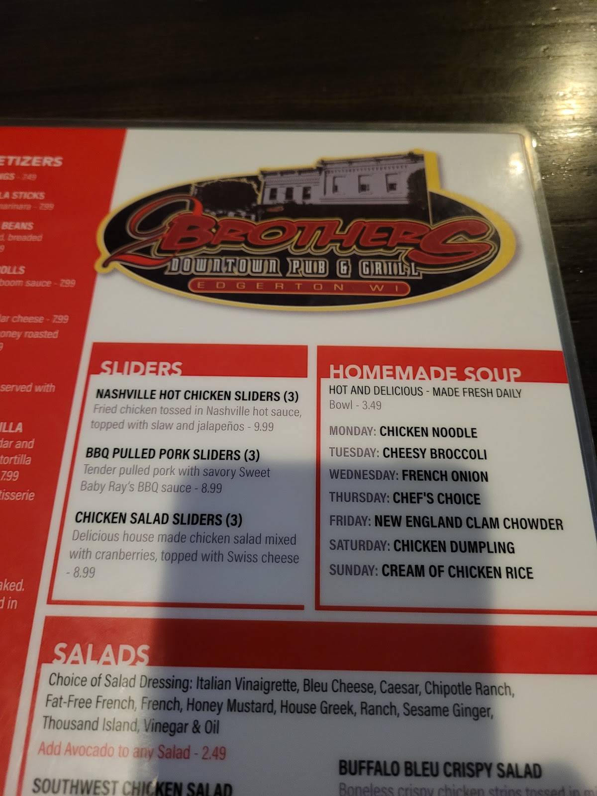 Menu at 2 Brothers Pub and Grill, Edgerton