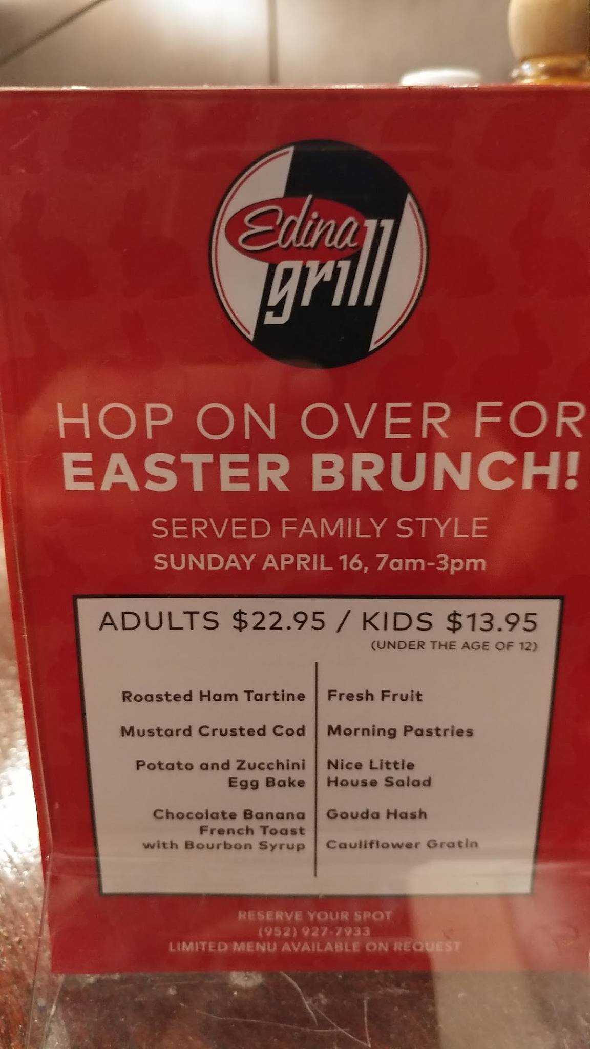 Menu at Edina Grill pub & bar, Edina