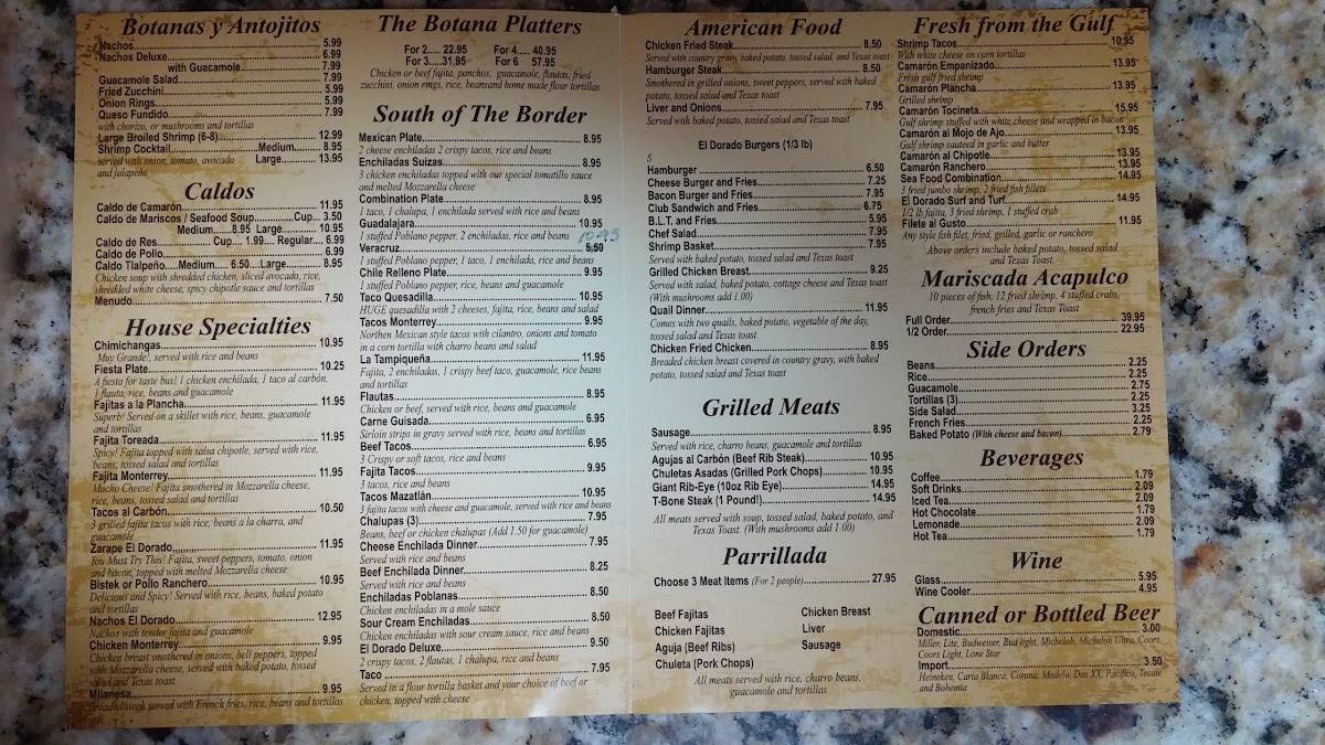 Menu at El Dorado Restaurant, Alamo