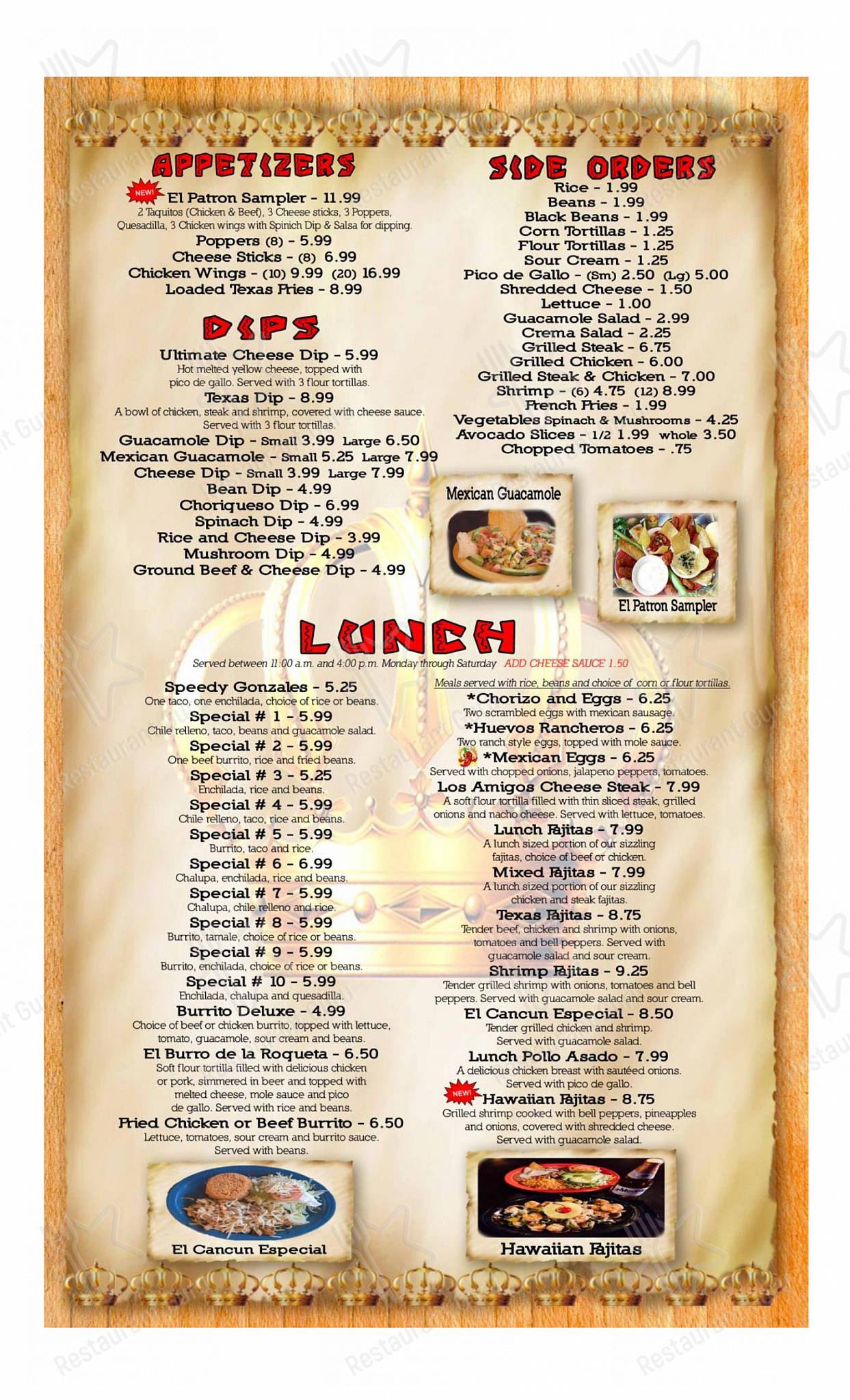Menu at El Patron Family Mexican Restaurant, Cornelia