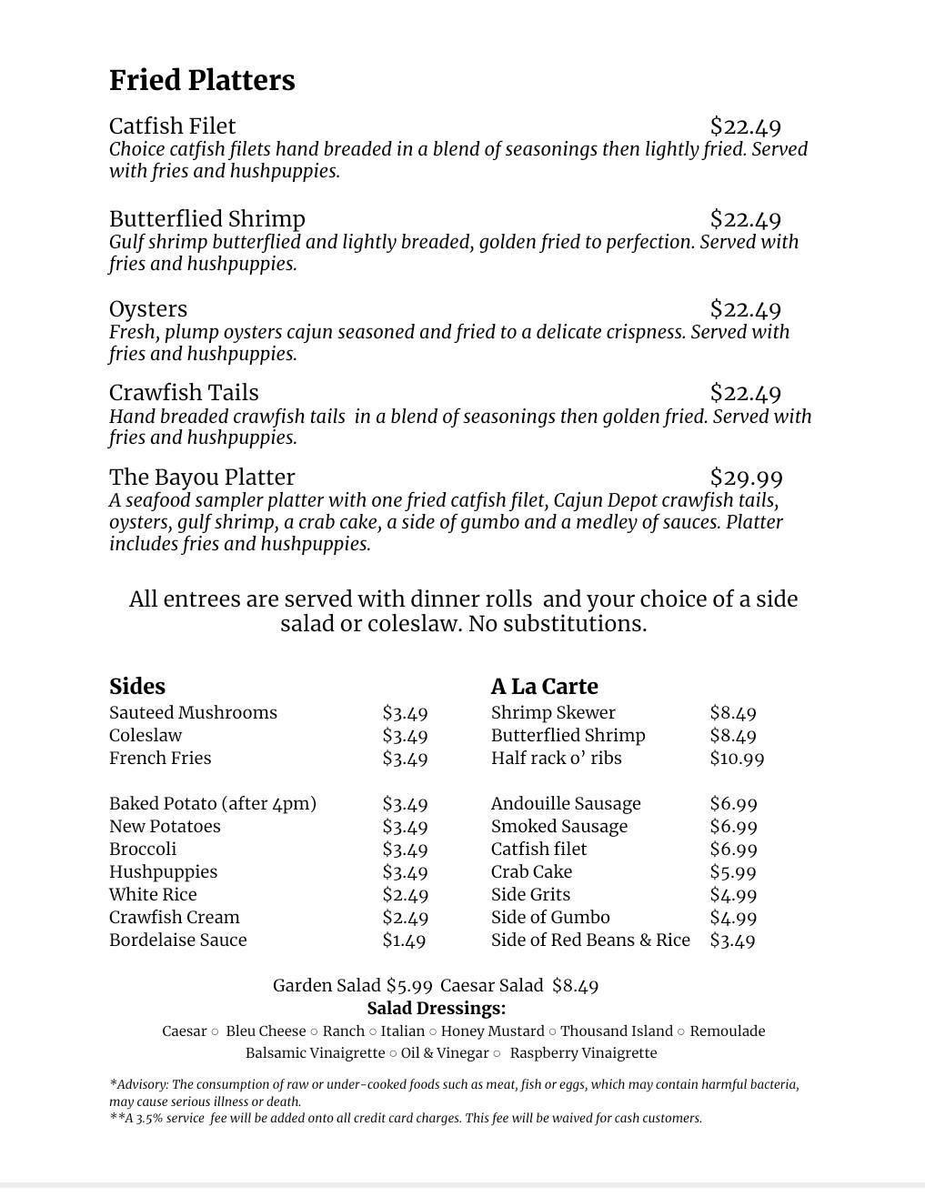 Menu at Cajun Depot Grill restaurant, Ellijay