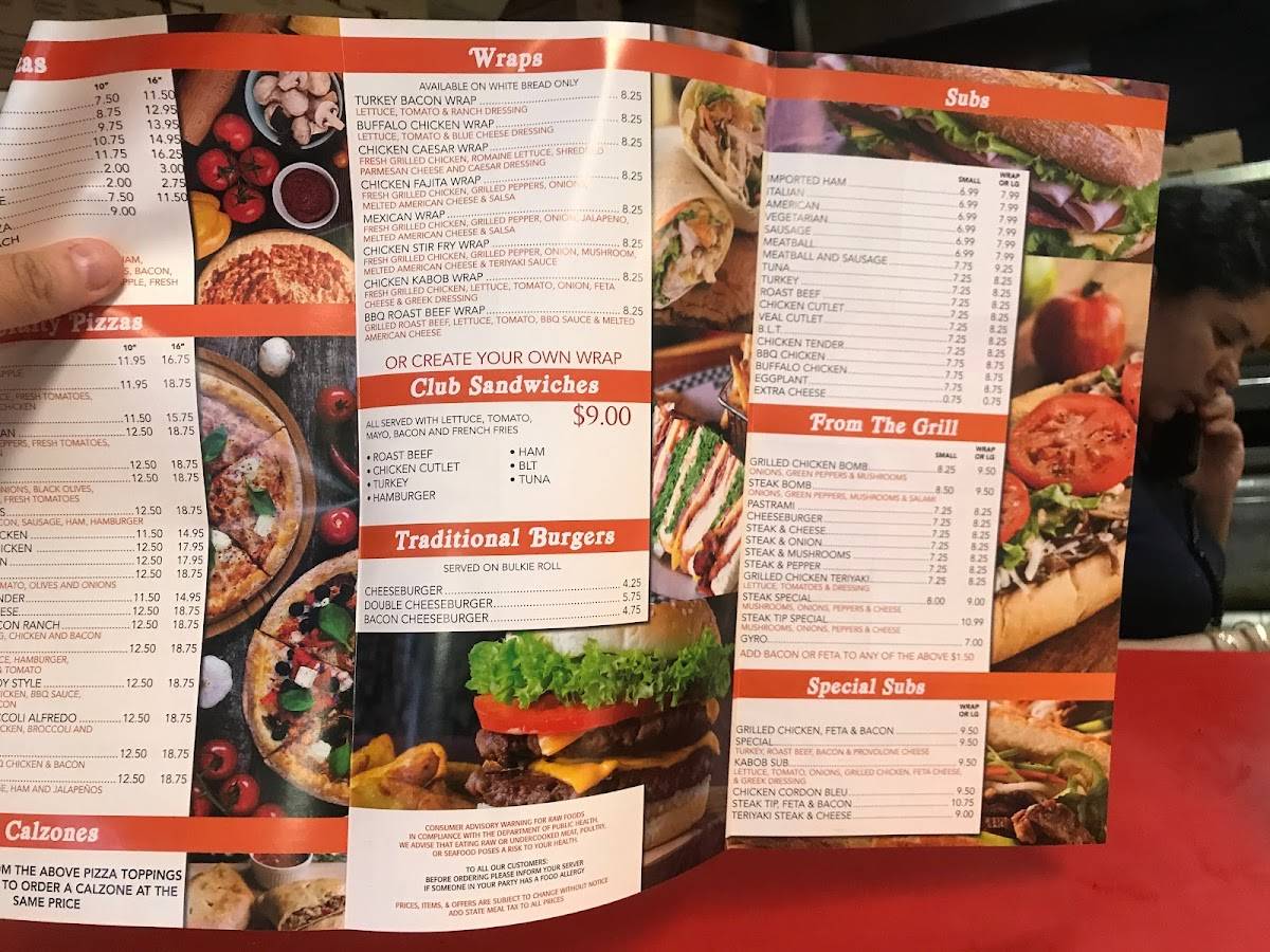 Menu at Family Pizza restaurant, Pittsfield