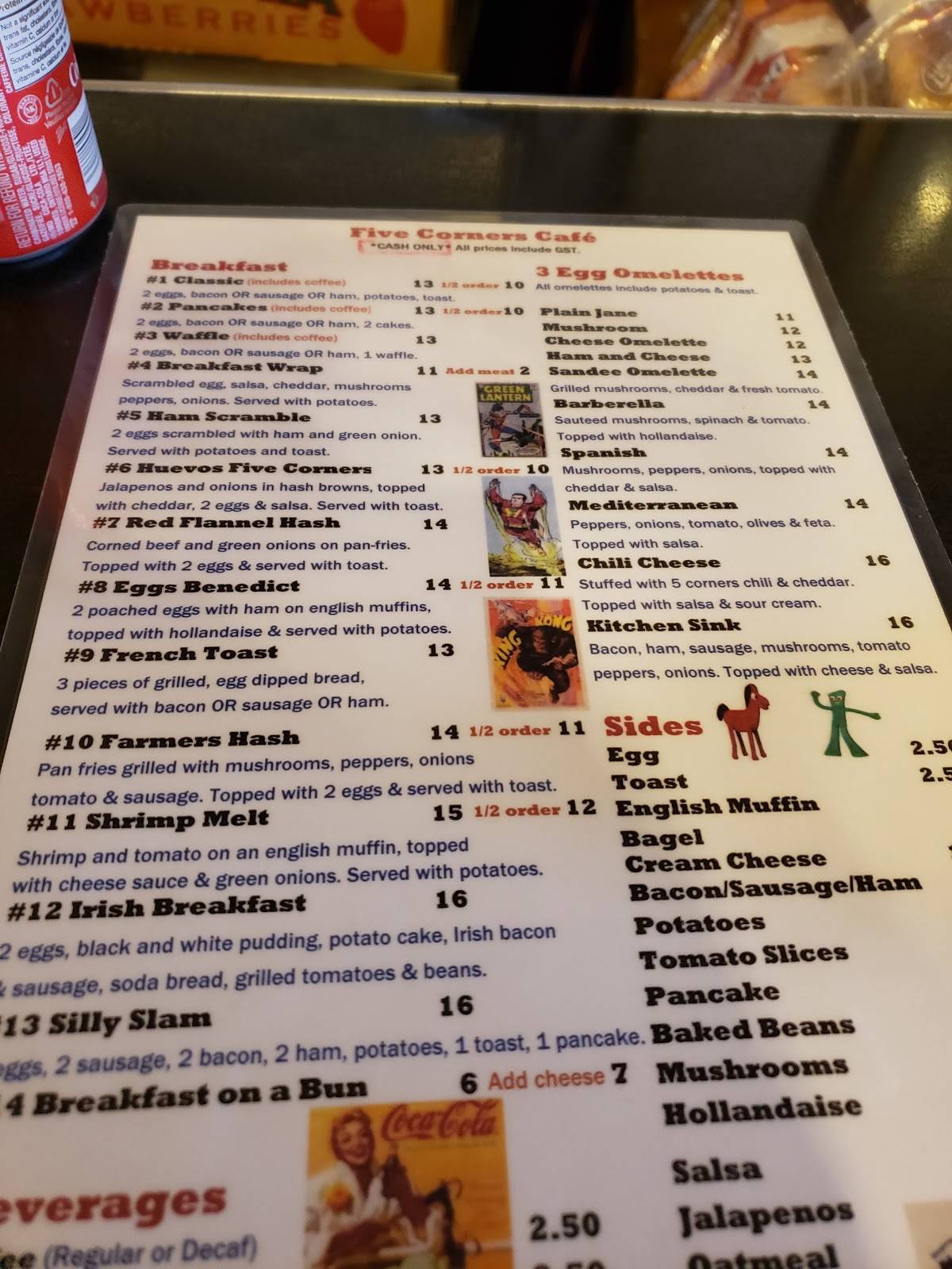 Menu at Five Corners Cafe, White Rock