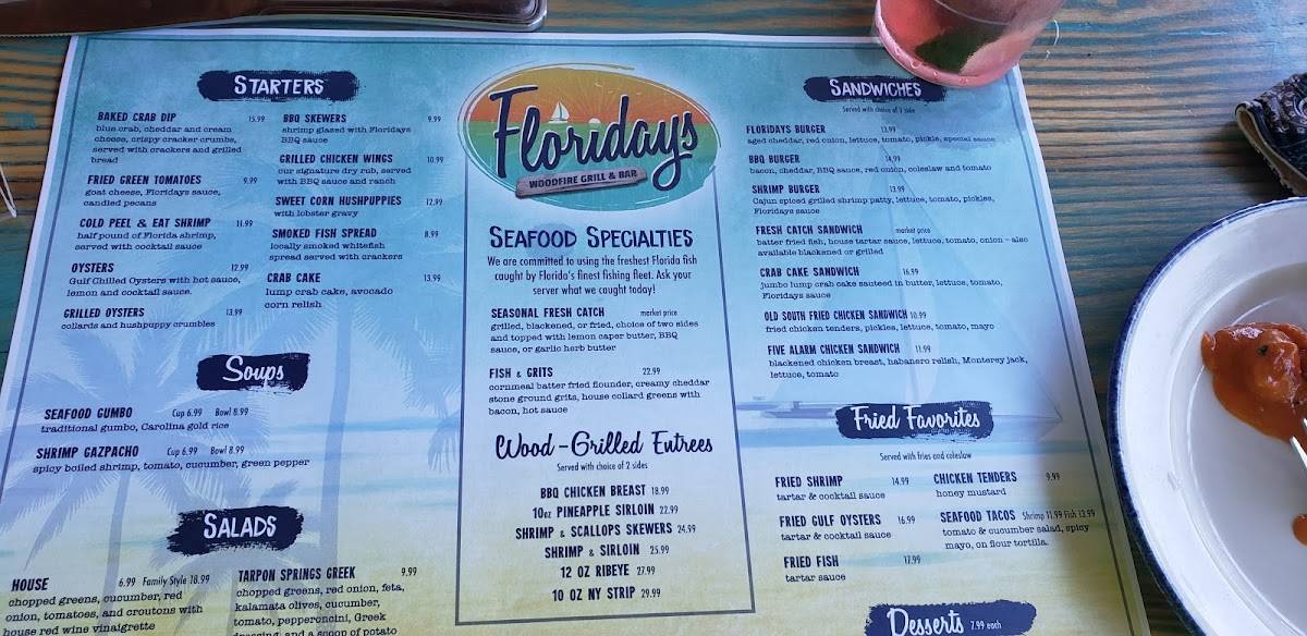 Menu at Floridays Woodfire Grill & Bar, Bradenton