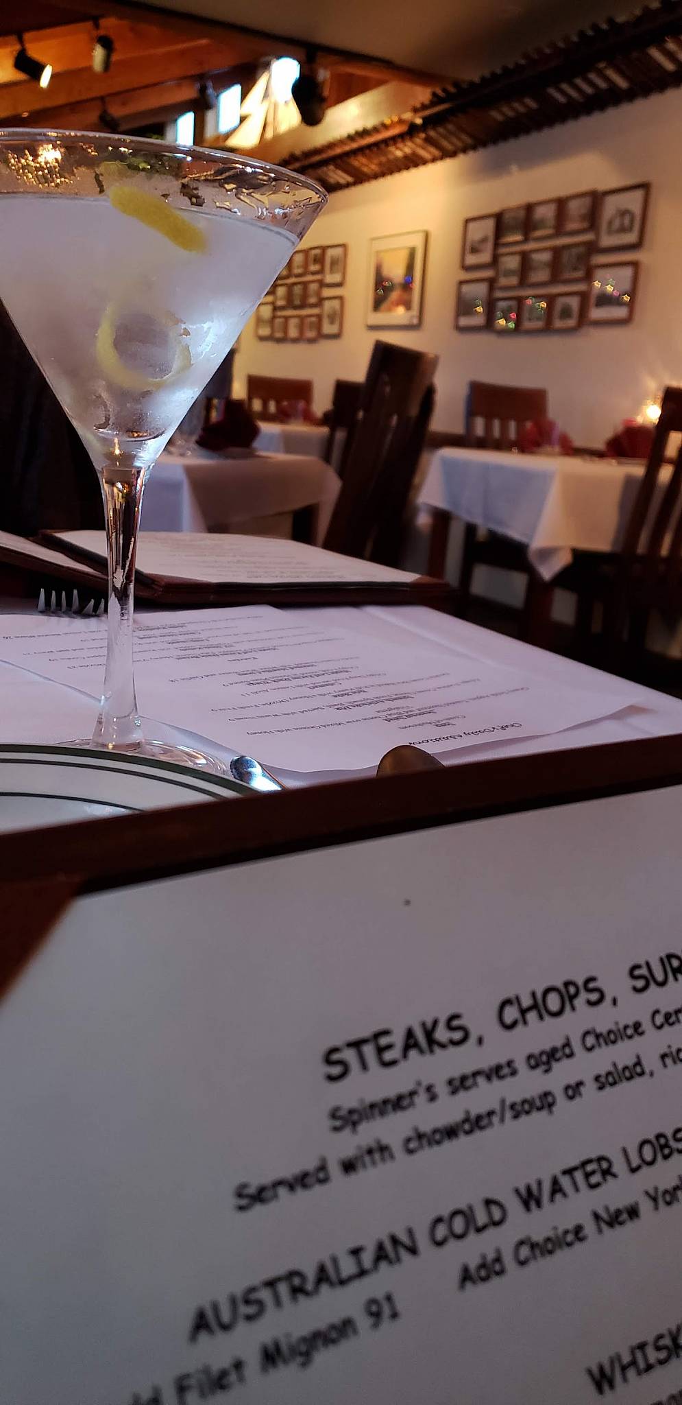 Menu at Spinner's steakhouse, Gold Beach