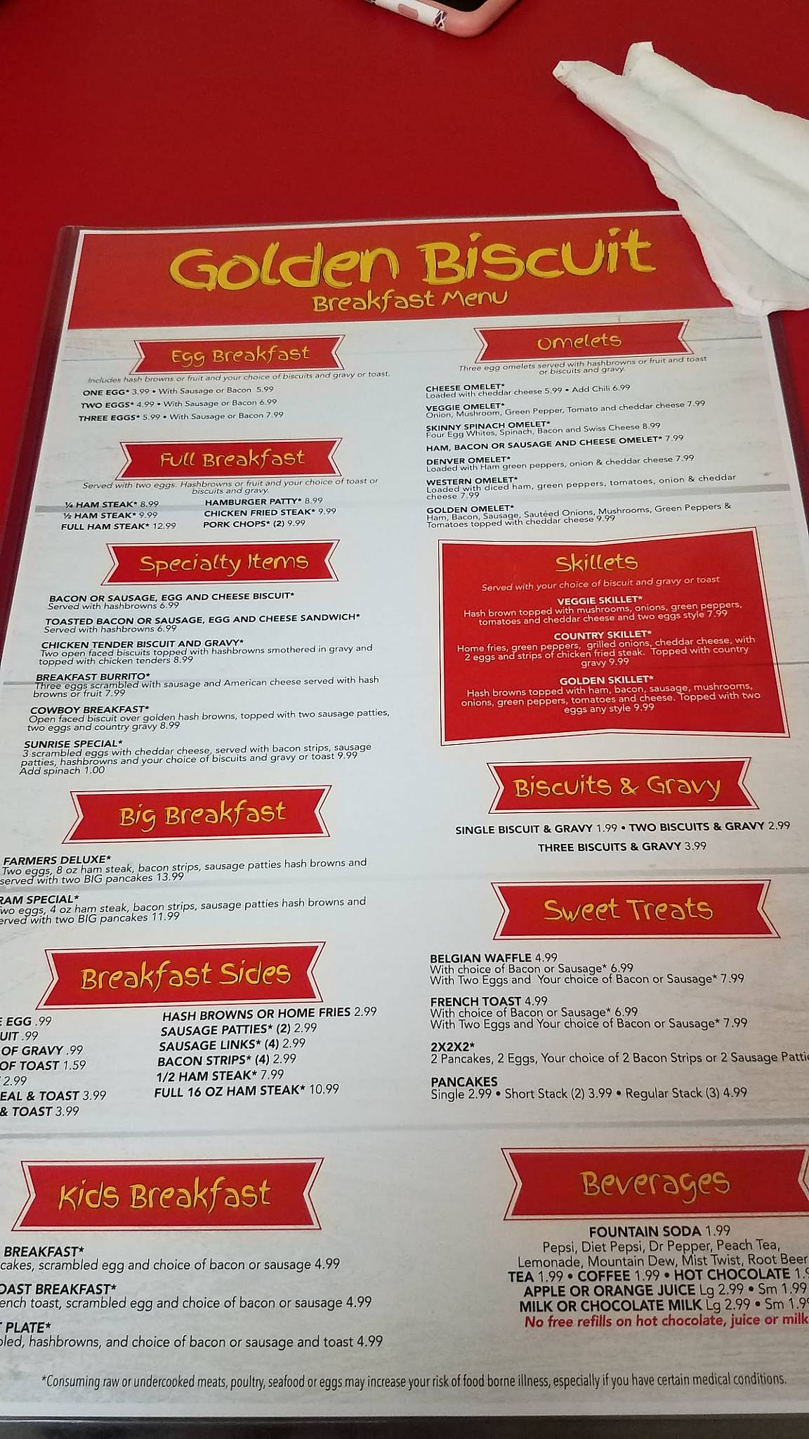 Menu at Golden Biscuit restaurant, Owasso