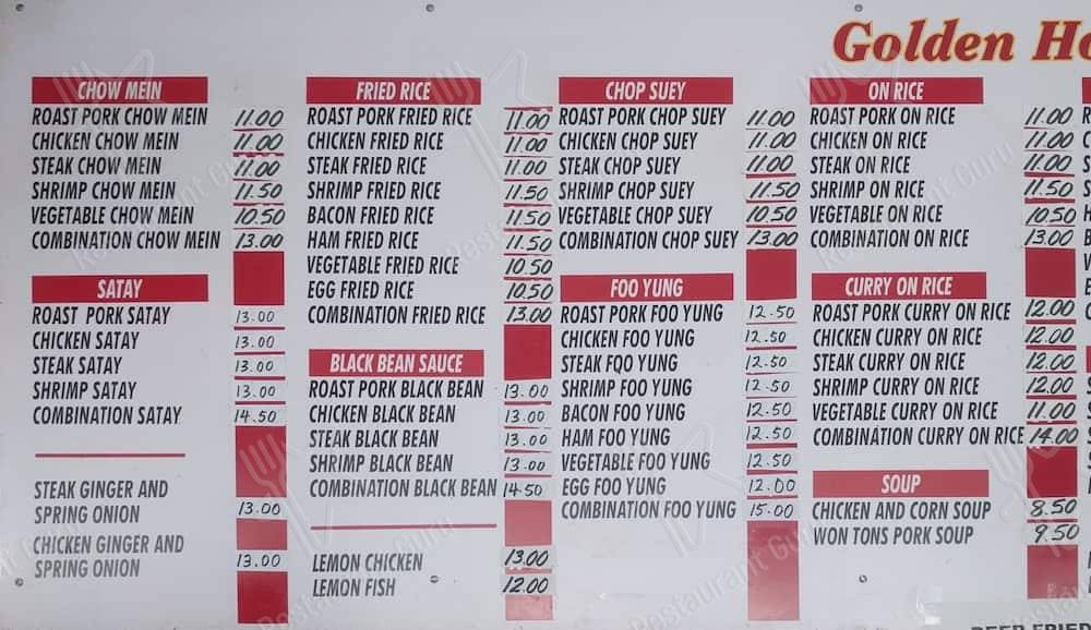 Menu at Golden Horse Takeaway restaurant, Lower Hutt