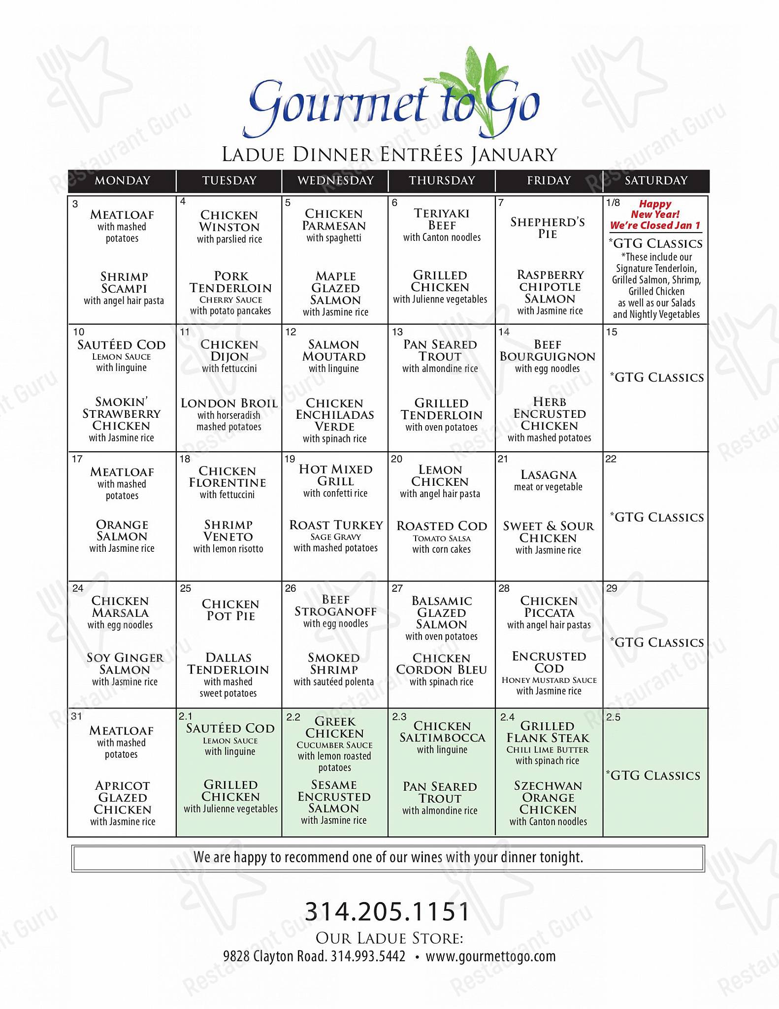 Menu at Gourmet to Go restaurant, Ladue, Clayton Rd