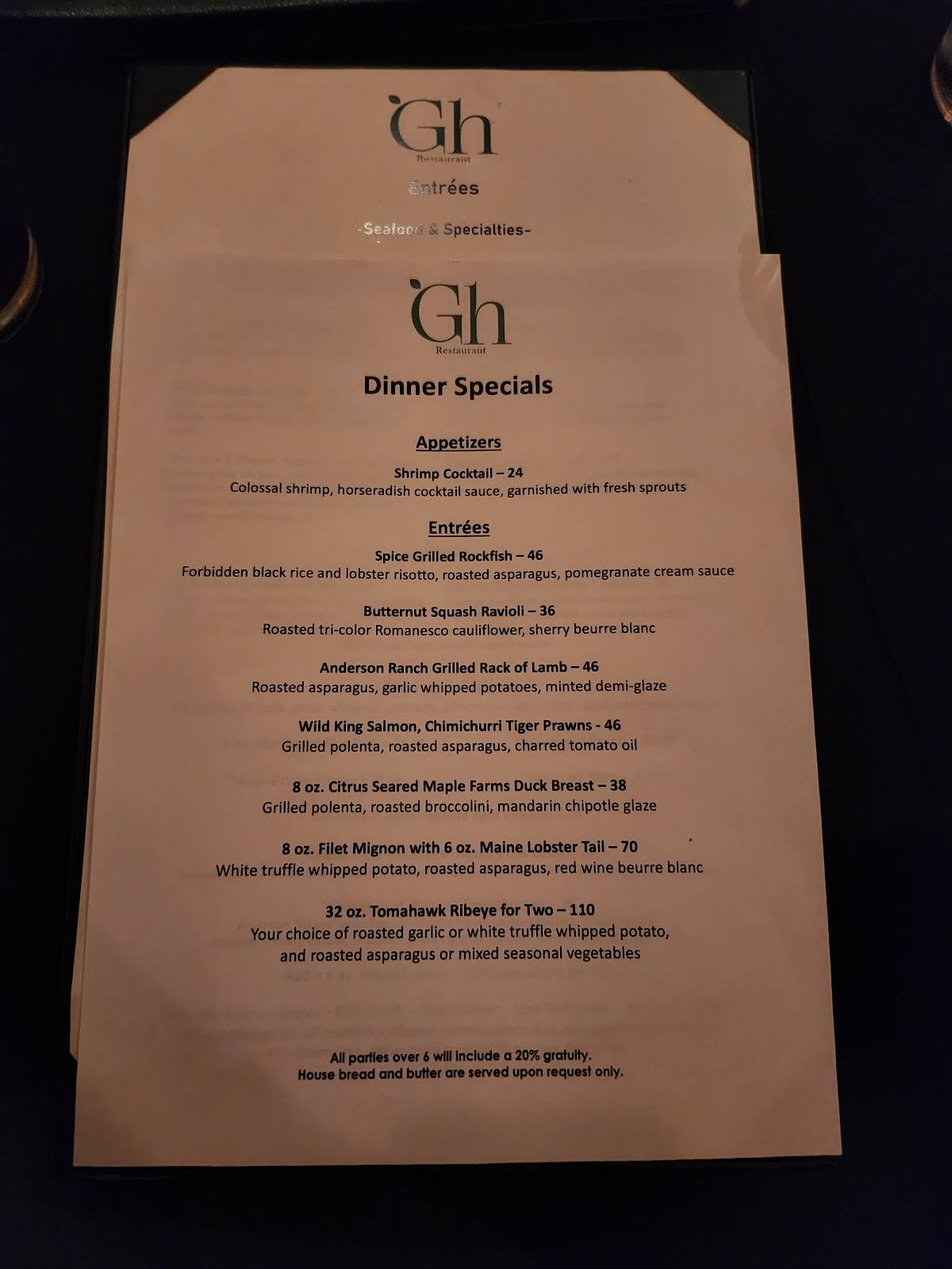 Menu at Greenhouse Restaurant, Gig Harbor