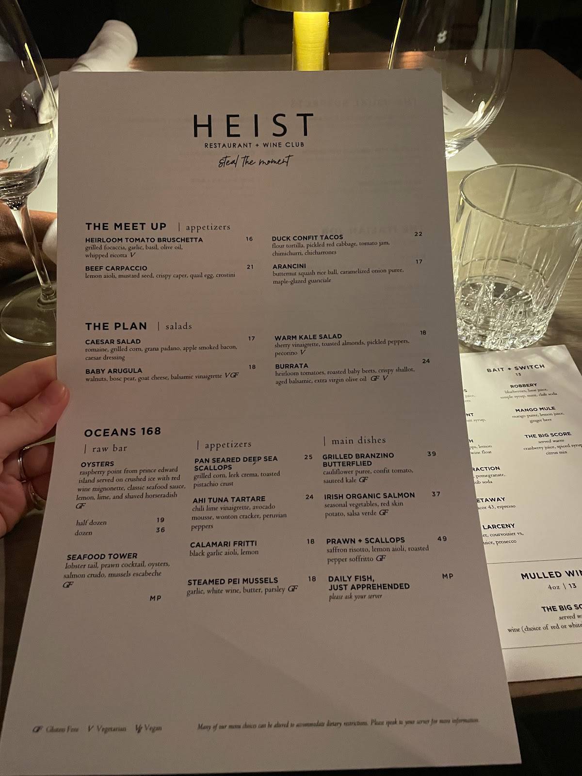 Menu at HEIST Restaurant + Wine Club, Kingston