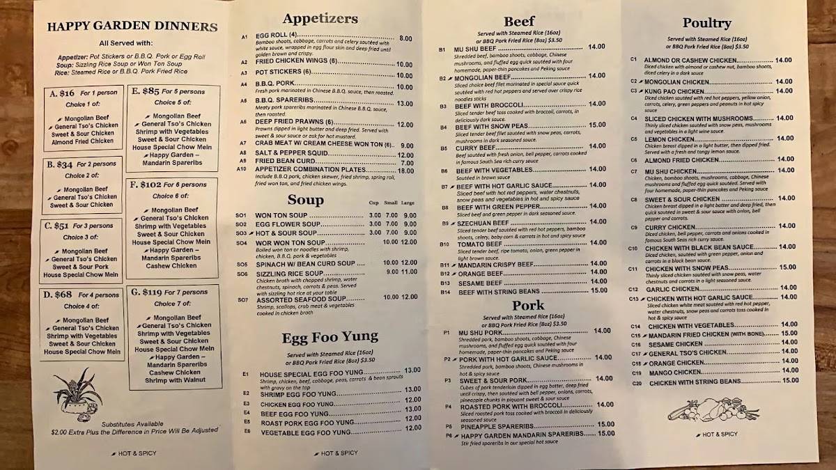Menu at Happy Garden Chinese Restaurant, Burien