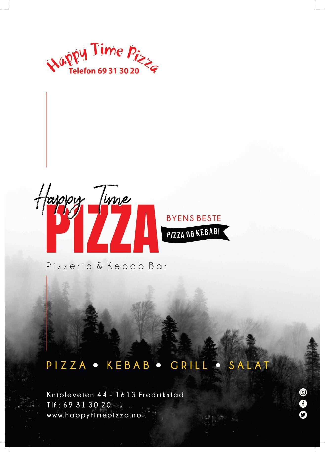 Меню Happy Time Pizzeria, Фредрикстад