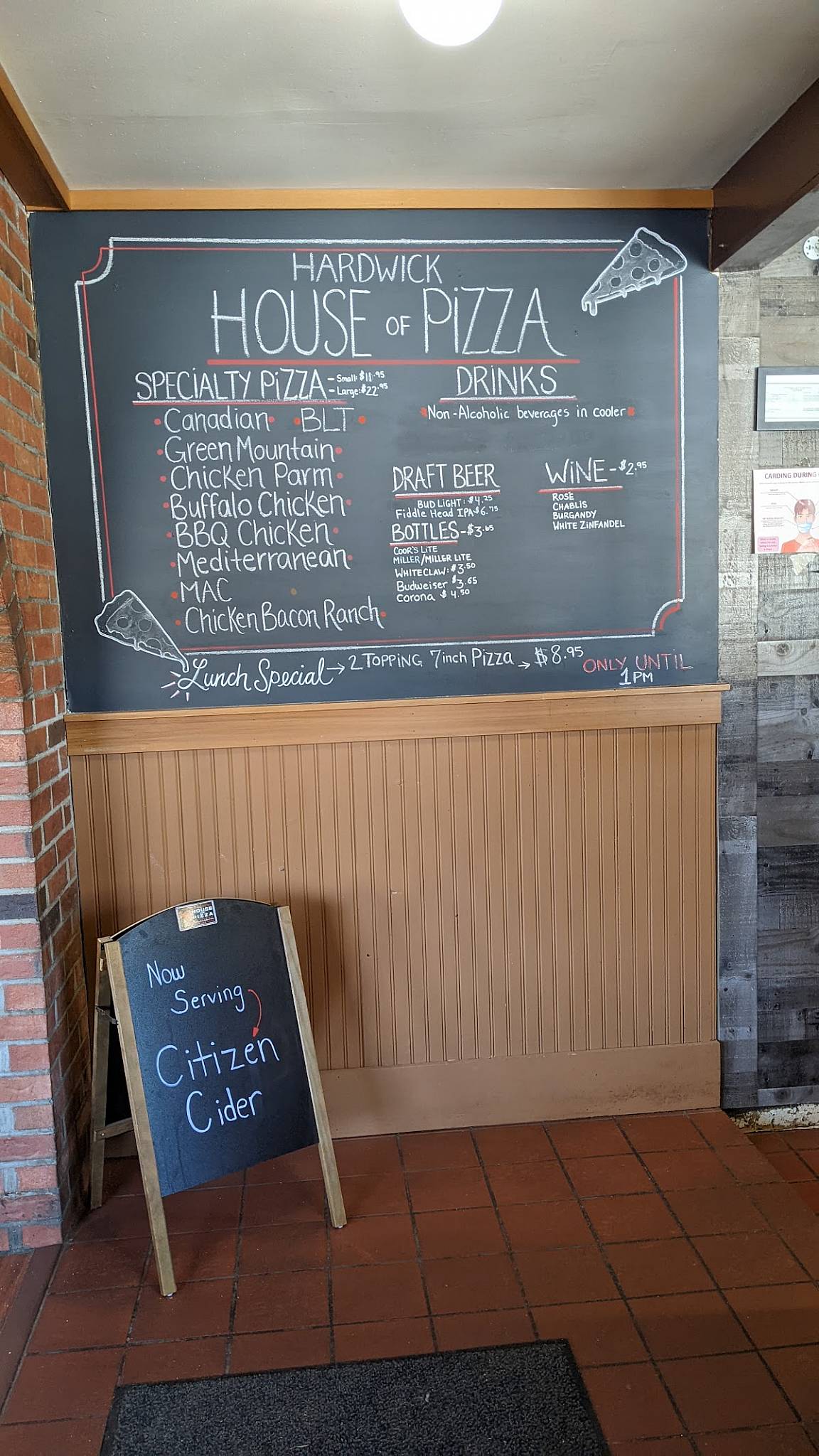 Menu at Hardwick House of Pizza pizzeria, Hardwick