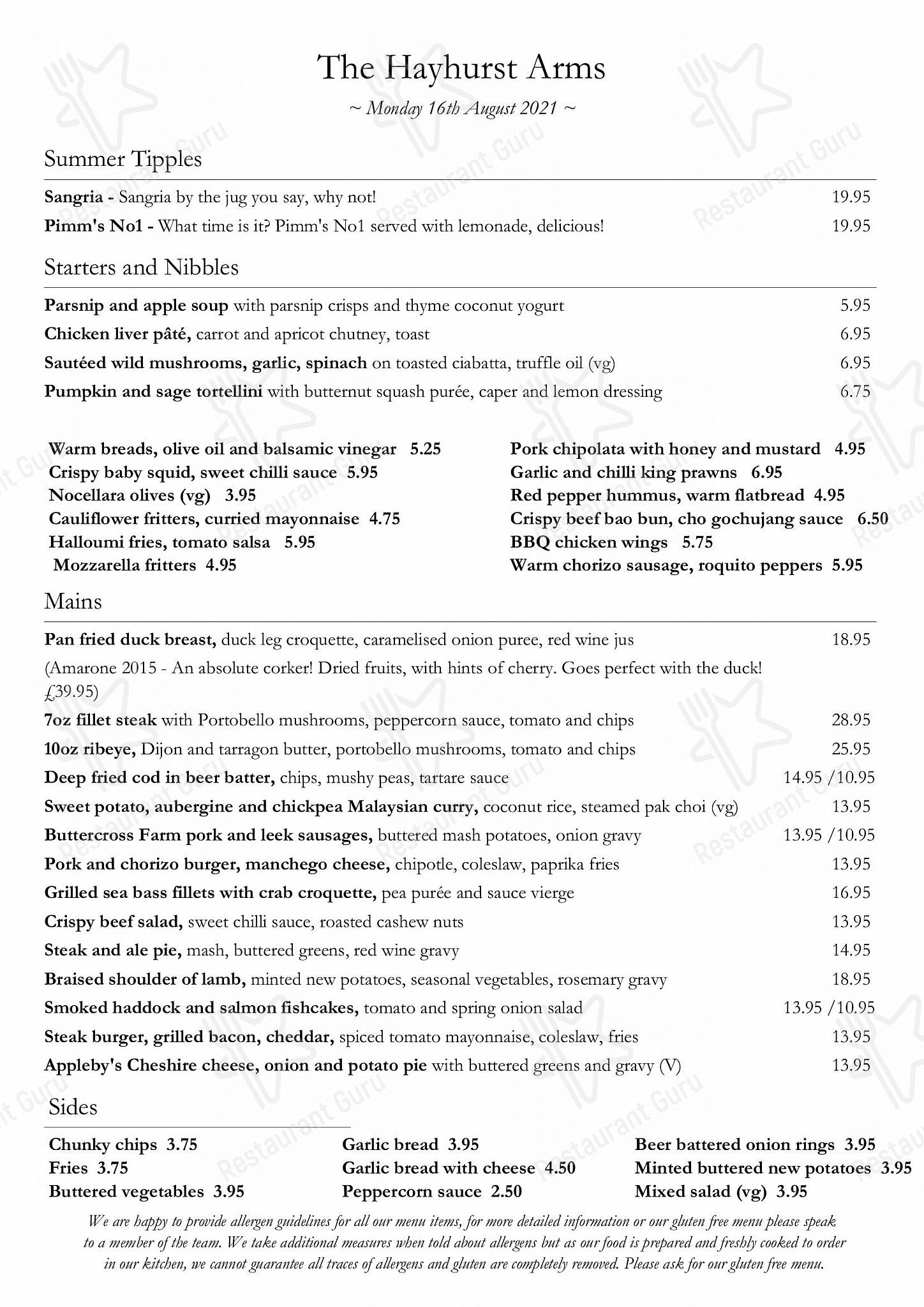 Menu at The Hayhurst Arms pub & bar, Northwich