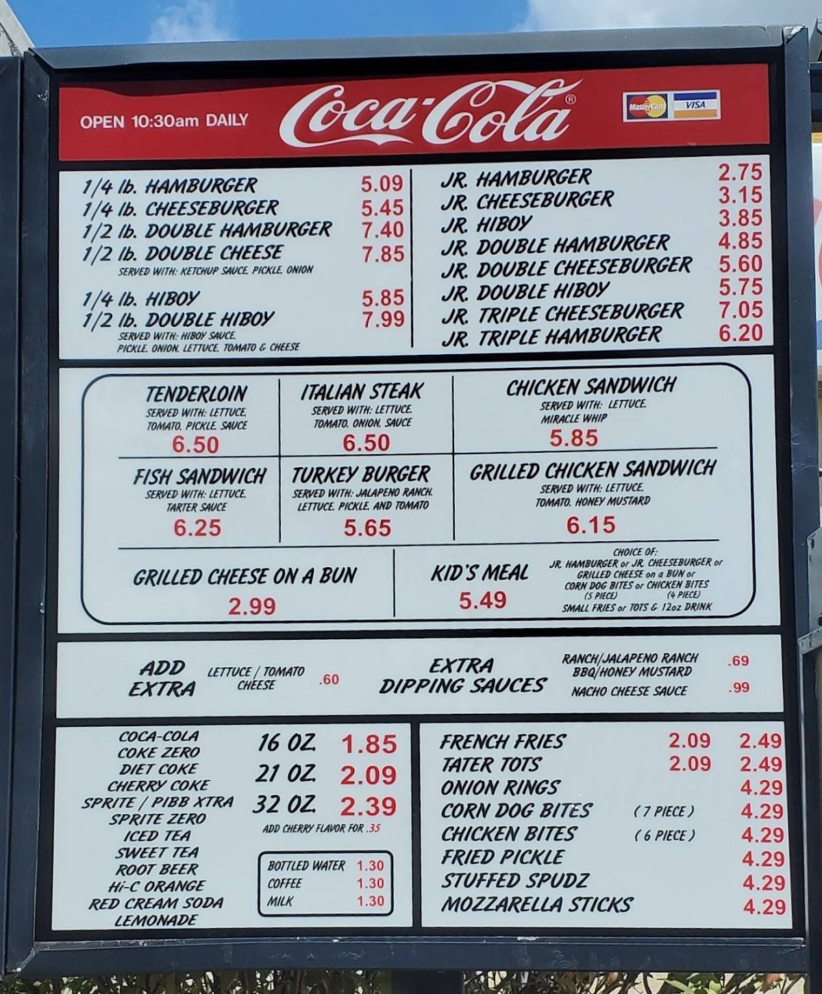 Menu at HiBoy Drive-In fast food, Independence, E Gudgell Rd