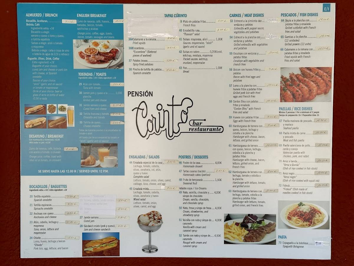 Carta de Hostal Restaurante "Corinto", Vergel