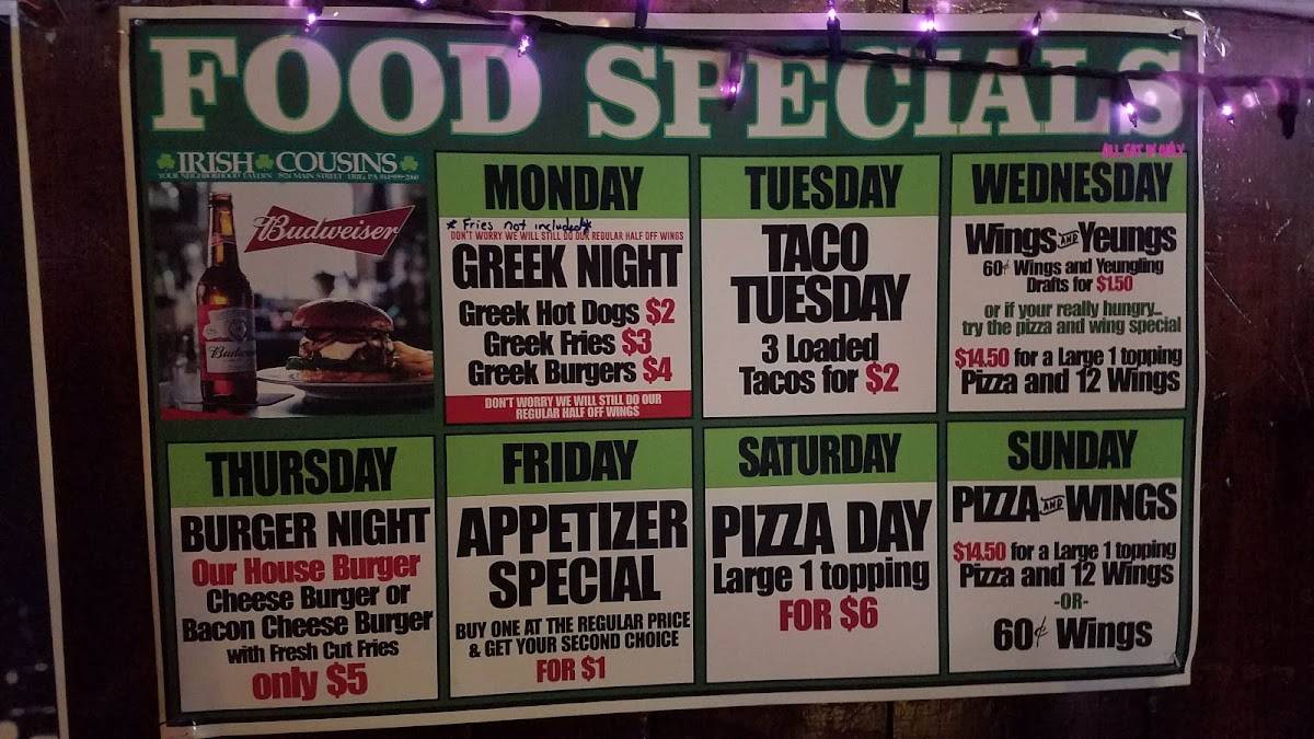 Menu at Irish Cousins pub & bar, Erie