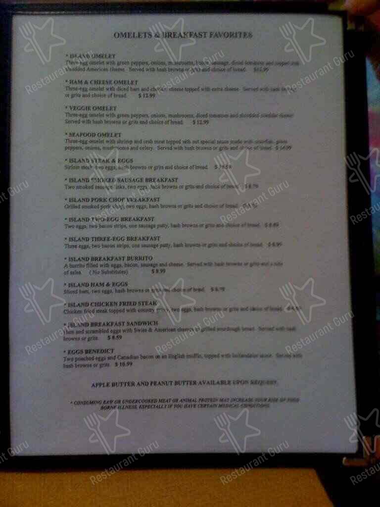 Menu at Island Pancake House restaurant, Gulf Shores