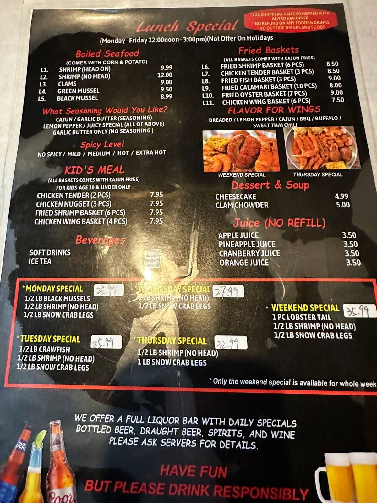 Menu at J&C Crab Juicy Seafood restaurant, Fort Myers