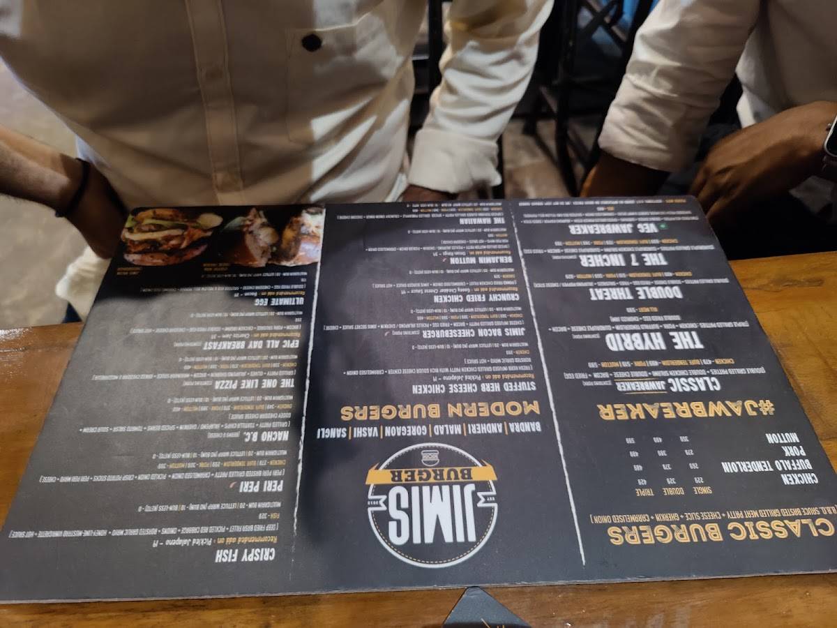 Menu At Jimis Burger Andheri Mumbai B2