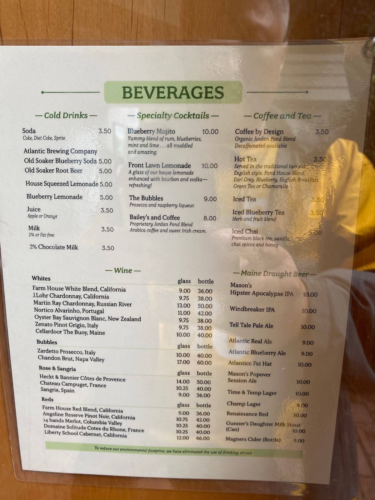 Menu at Jordan Pond House Restaurant, Mount Desert, Park Loop Rd