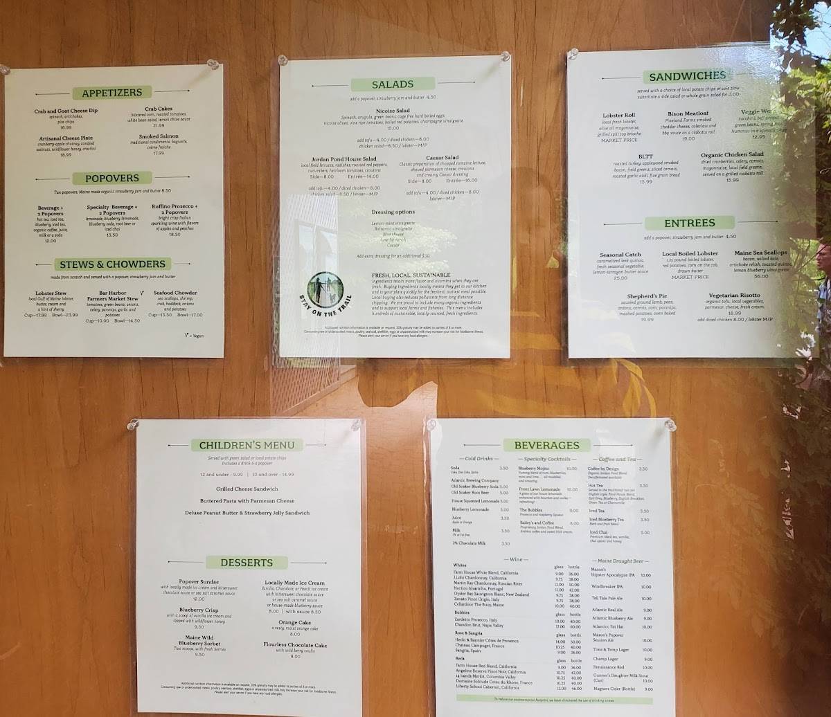 Menu at Jordan Pond House Restaurant, Mount Desert, Park Loop Rd